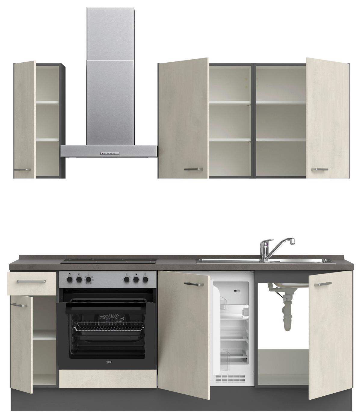 Küchenblock Riva Low m. Geräten Weiß - Schieferfarben/Edelstahlfarben, MODERN, Holzwerkstoff/Metall (210cm) - Nobilia
