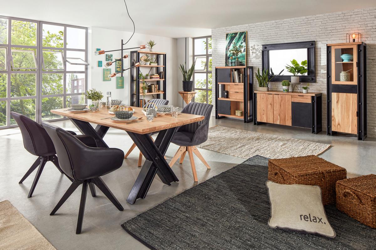 Vitrina Construction - črna/naravne barve, Trendi, kovina/steklo (60/180/40cm) - Zandiara