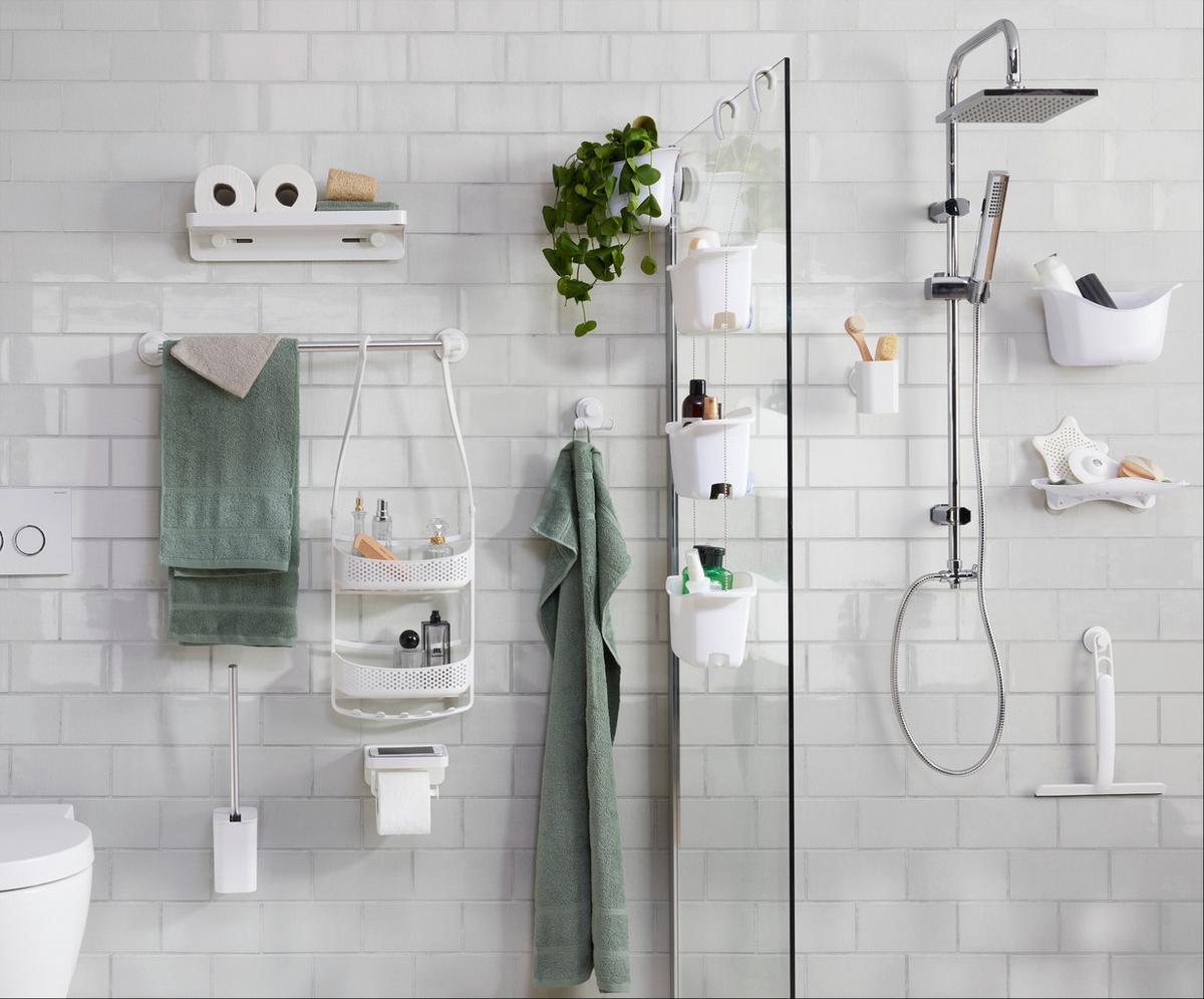 Zuhanypolc Easy - fehér, Modern, műanyag (41,3/11,6/8,3cm) - Premium Living
