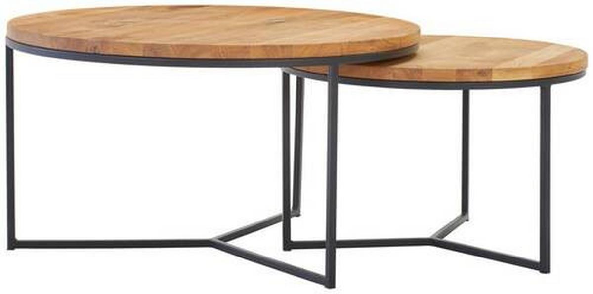 STOLIK KAWOWY MALMÖ - kolor dębowy/czarny, Design, metal/drewno (60/60/37cm) - Linea Natura