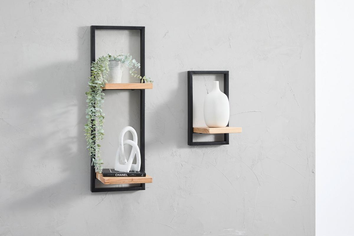 REGAŁ ŚCIENNY PORTO - czarny, Trend, metal/drewno (25/75/20cm) - Livetastic