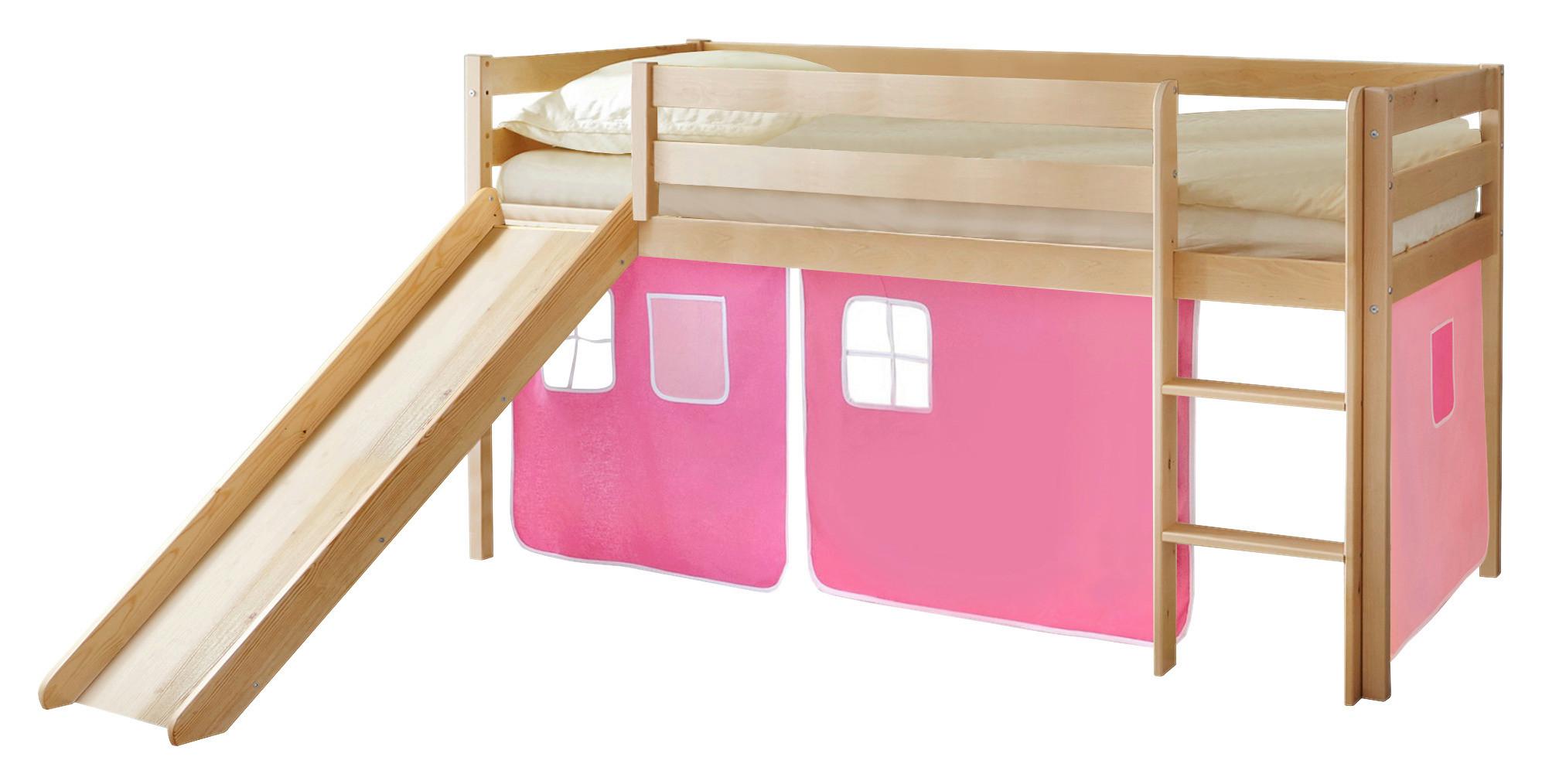 Spielbett "Manuel",aus Kiefer, rosa/kieferfarben/hellrosa - Hellrosa/Rosa, Natur, Holz (90/200cm) - MID.YOU