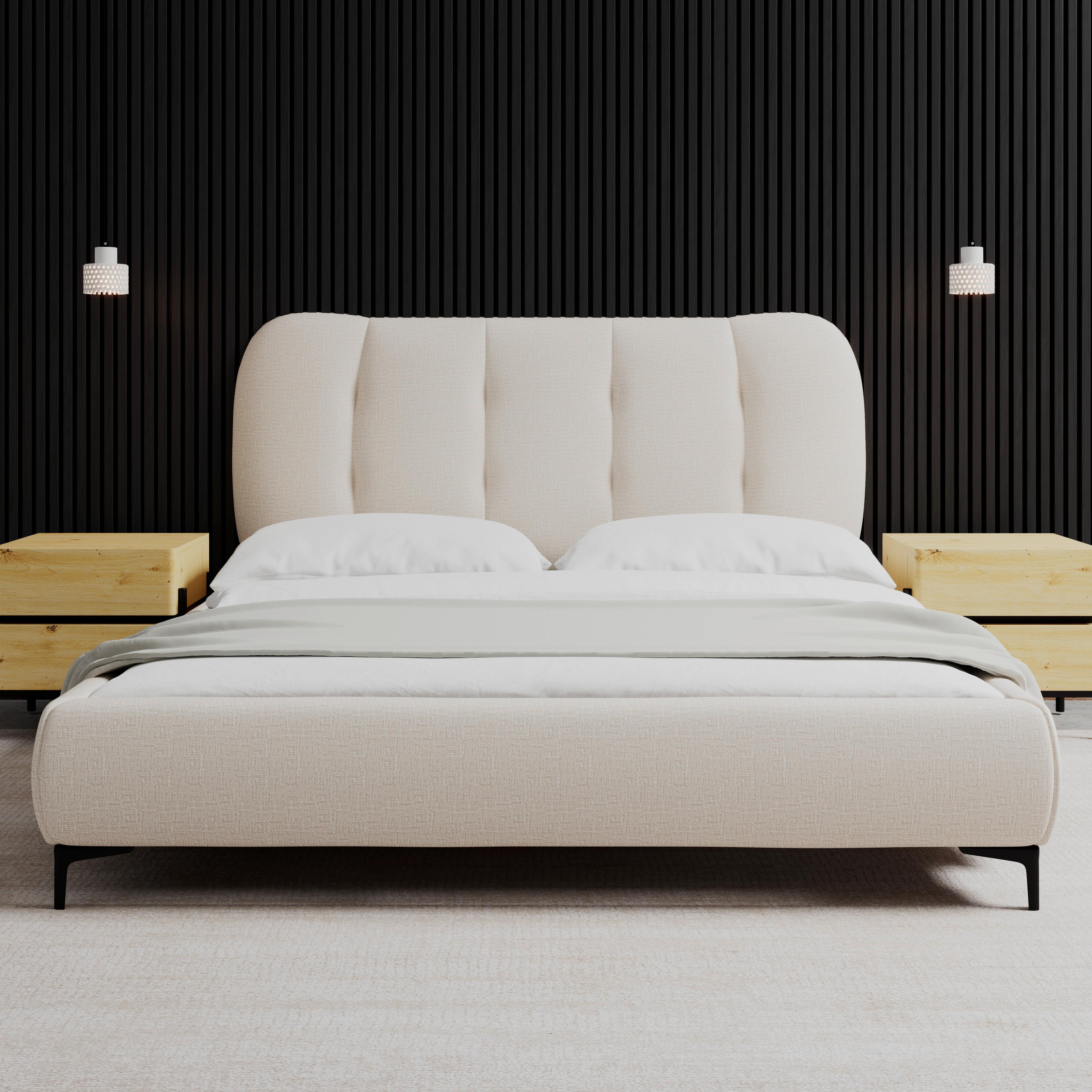 Polsterbett Glaris Creme ca. 160x200 cm - Eichefarben/Creme, MODERN, Holz/Textil (160/200cm) - Bessagi Home