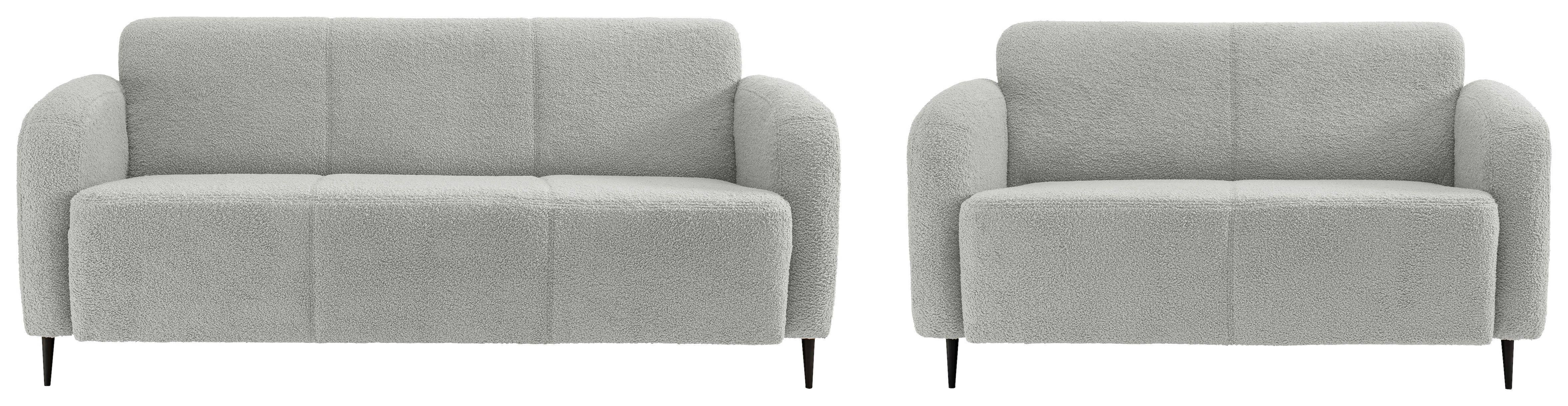 Sitzgarnitur Marone Hellgrau Teddystoff - Hellgrau/Schwarz, MODERN, Textil/Metall (180/76/90cm) - Livetastic