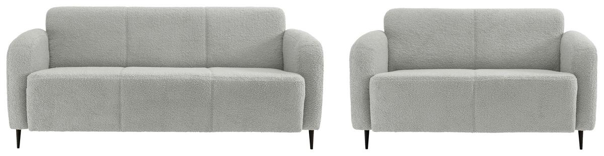 Sitzgarnitur Marone Hellgrau Teddystoff - Hellgrau/Schwarz, MODERN, Textil/Metall (180/76/90cm) - Livetastic