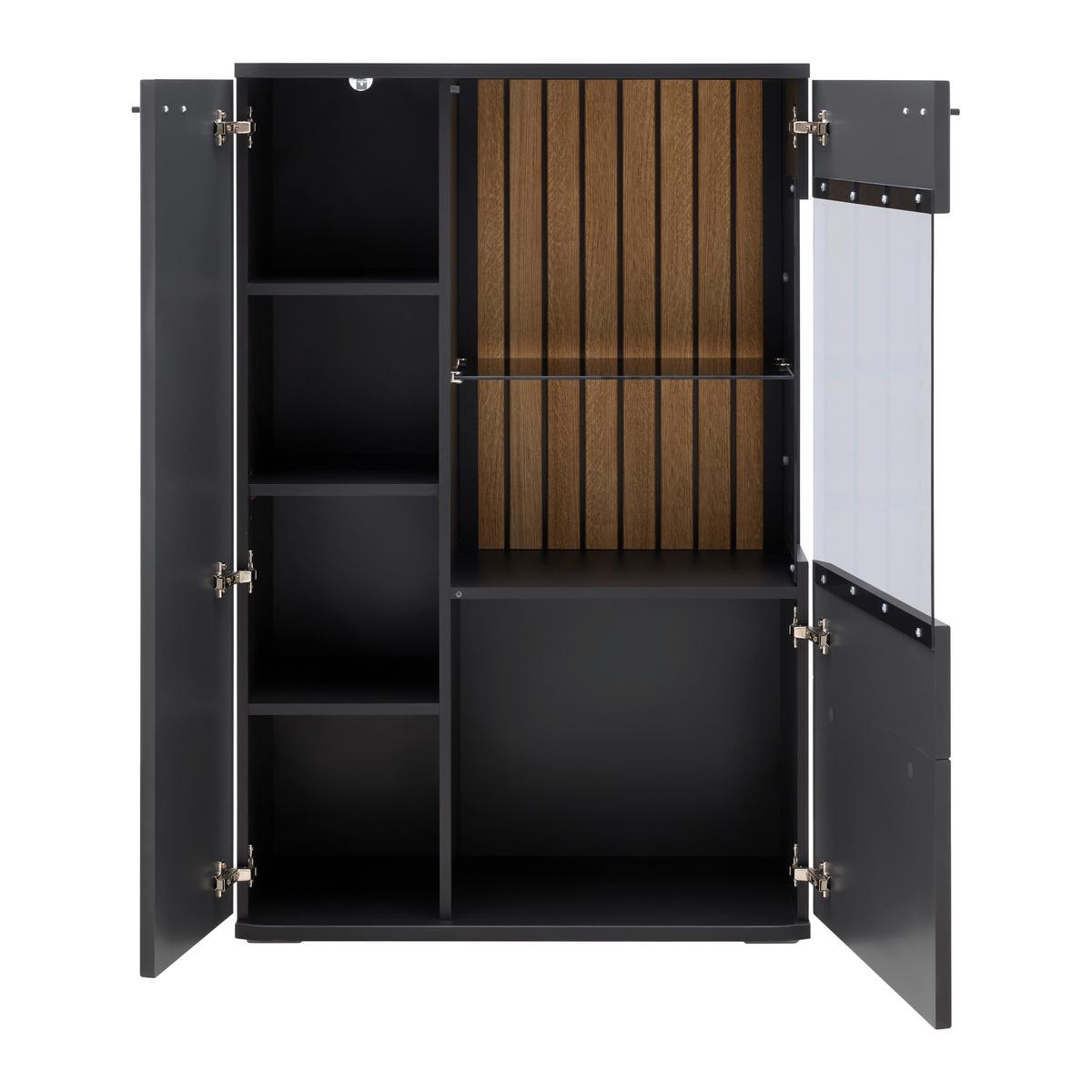 Highboard Carreto in Schwarz/Eichefarben - Eichefarben/Anthrazit, MODERN, Glas/Holzwerkstoff (80/124/38cm) - Premium Living