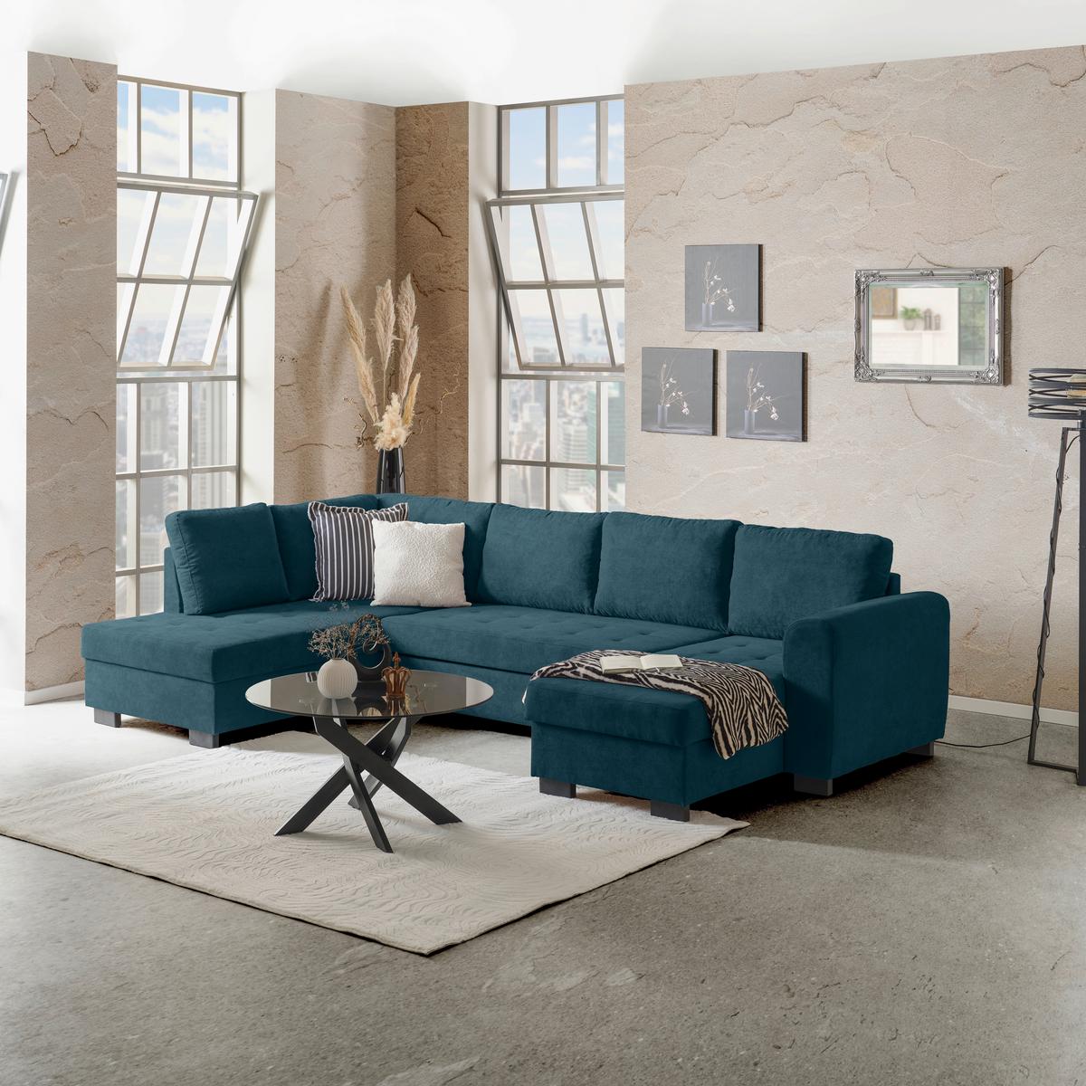 Canapea modulară MALTE - albastru/gri, Modern, textil (178/305/155cm) - Luca Bessoni