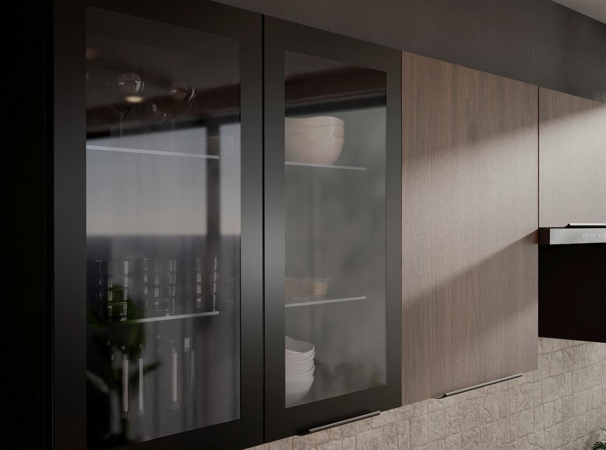 Blok Kuhinja Monza - boje oraha/crna, Moderno, staklo/drvni materijal (260/210/60cm) - Modern Living