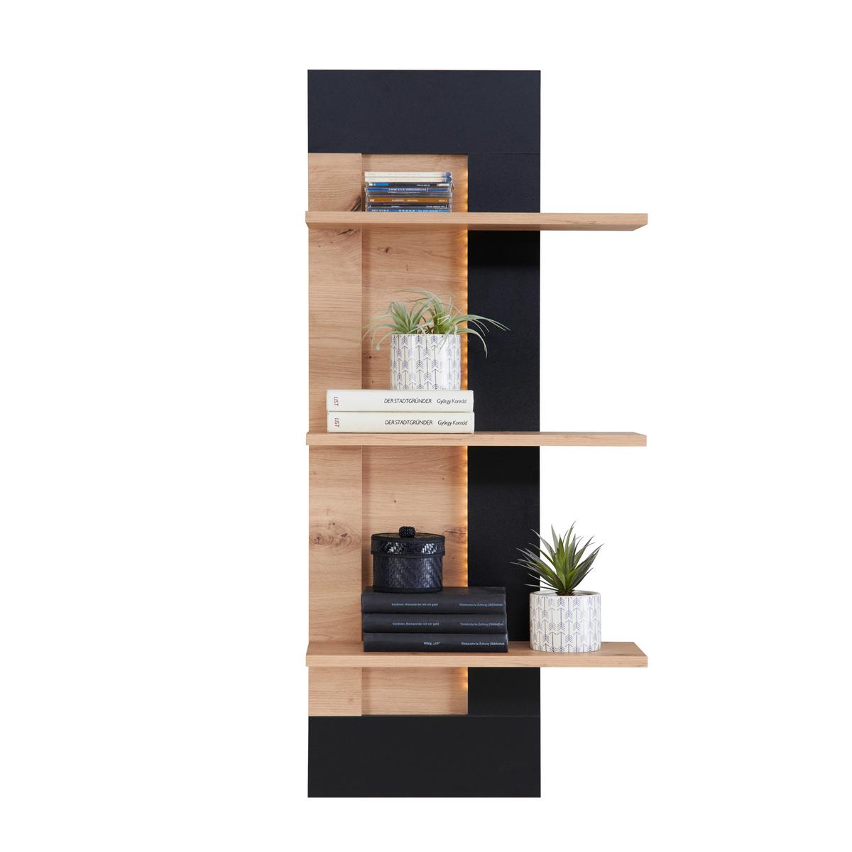 Etajeră de perete NYON - culoare lemn molid/negru, Modern, material pe bază de lemn (49,1/110/21cm) - Modern Living