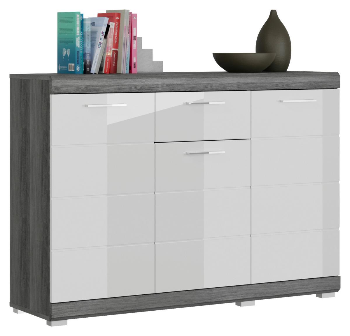 Kommode Scout ca. 120x85 cm Weiß/Grau - Chromfarben/Weiß Hochglanz, Design, Holzwerkstoff/Kunststoff (120/85/37cm) - MID.YOU