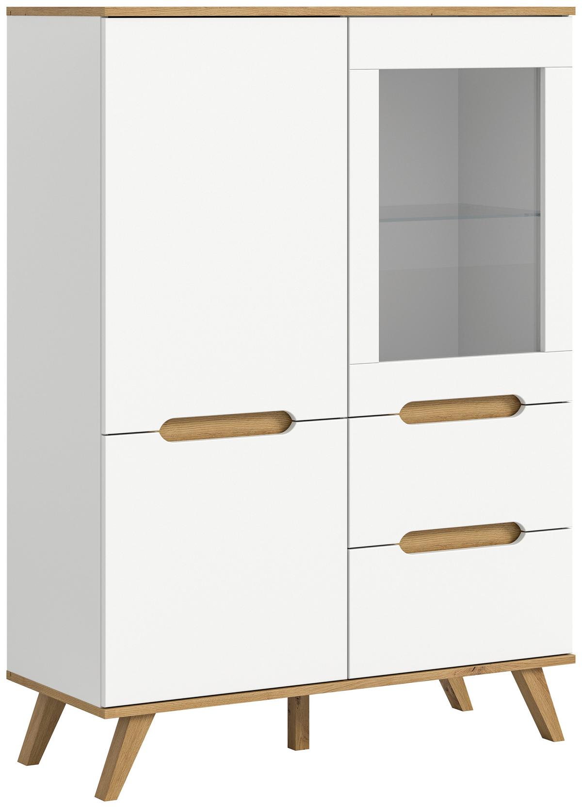 Vitrina Stockholm - bijela/boje hrasta, Design, drvni materijal (100/140/40cm) - Modern Living