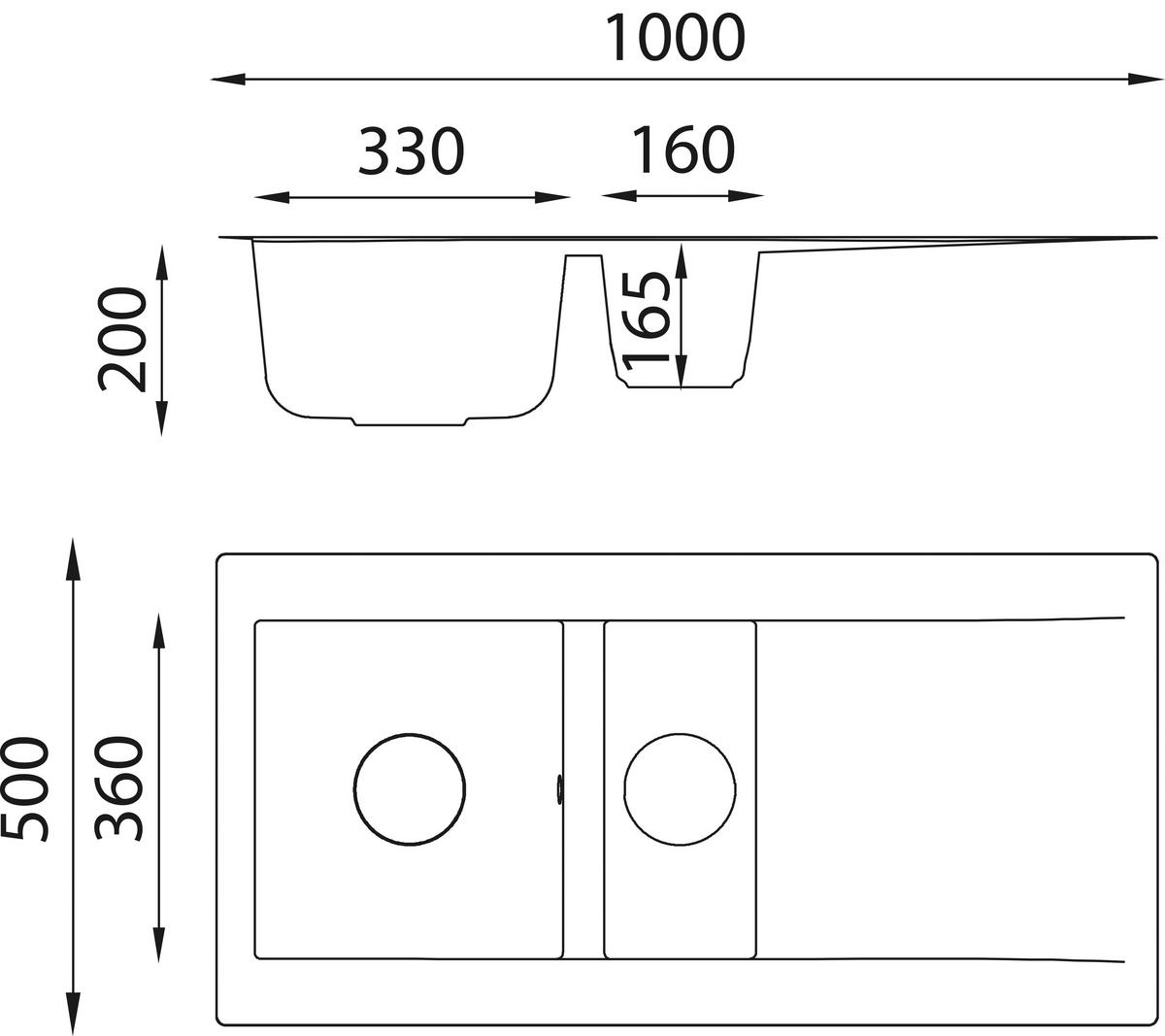 Einbauspüle Denver ca. 100x20x50 cm Grau - Grau, Trend, Glas/Kunststoff (100/20/50cm) - Respekta