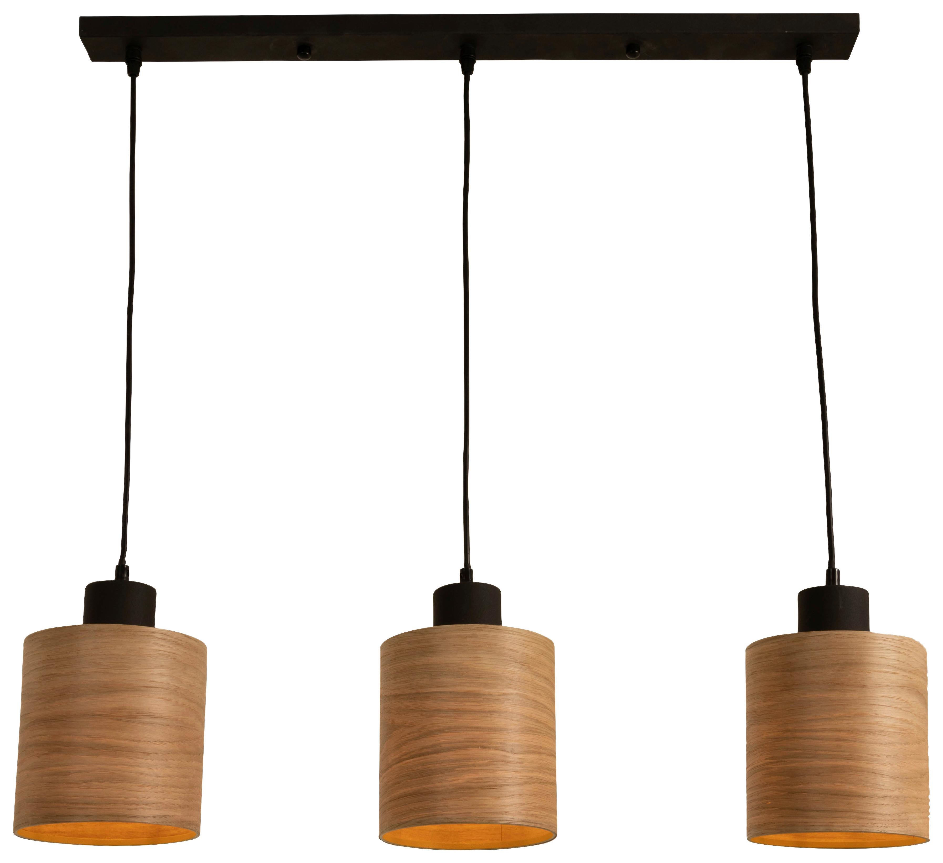 Hängeleuchte Bulgi max. 3x25 Watt - Eichefarben/Schwarz, KONVENTIONELL, Holz/Metall (75/15/120cm) - Modern Living