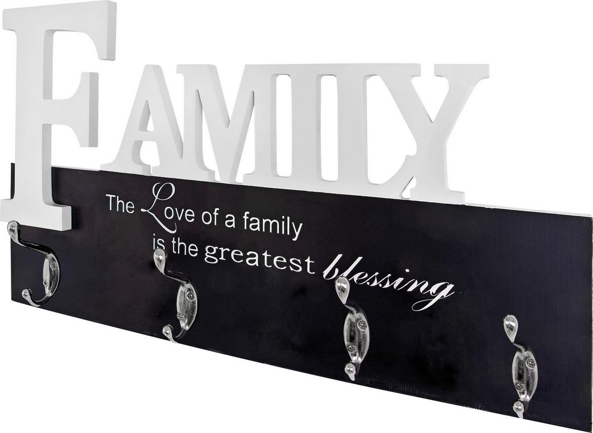 Cuier perete cu cârlige Family - alb/culoare crom, Modern, metal/material pe bază de lemn (50/29/7cm) - Modern Living