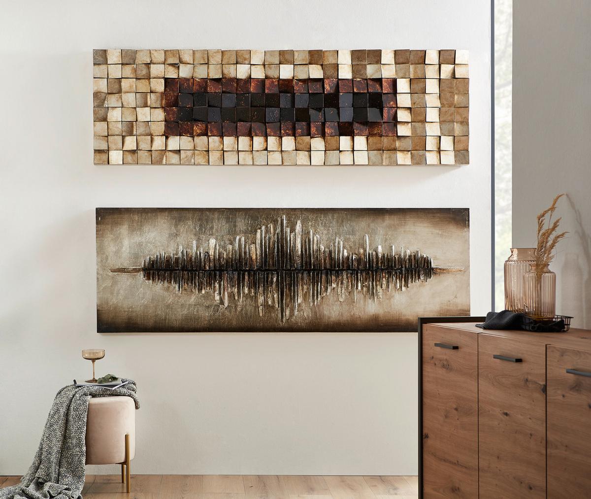 OBRAZ PRZESTRZENNY G120912XL - kolor srebrny/różnokolorowy, Design, tworzywo sztuczne/drewno (180/55cm) - Monee