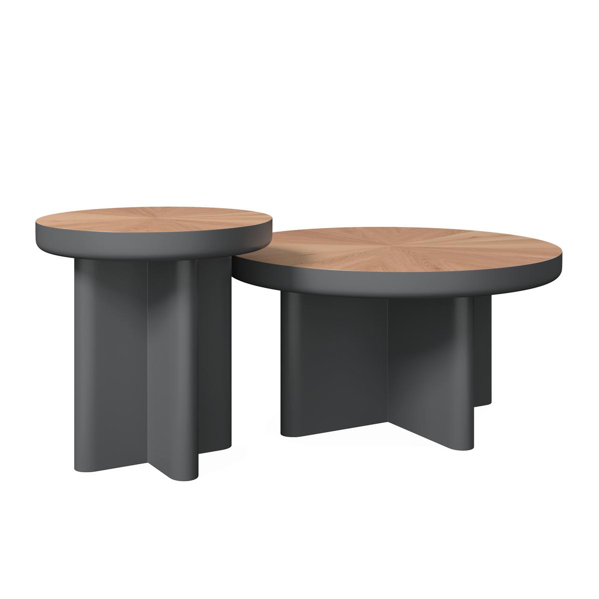 Couchtisch Viola Grau/Eichefarben 2er Set Rund - Eichefarben/Grau, MODERN, Holz/Holzwerkstoff (80/50/80/50/41/51cm) - Bessagi Home