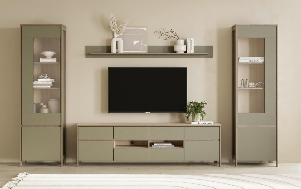 Wohnwand Stranda Eukalyptusholzfarben - Eukalyptusholzfarben/Eichefarben, Design, Holzwerkstoff (339/195/39cm) - MID.YOU