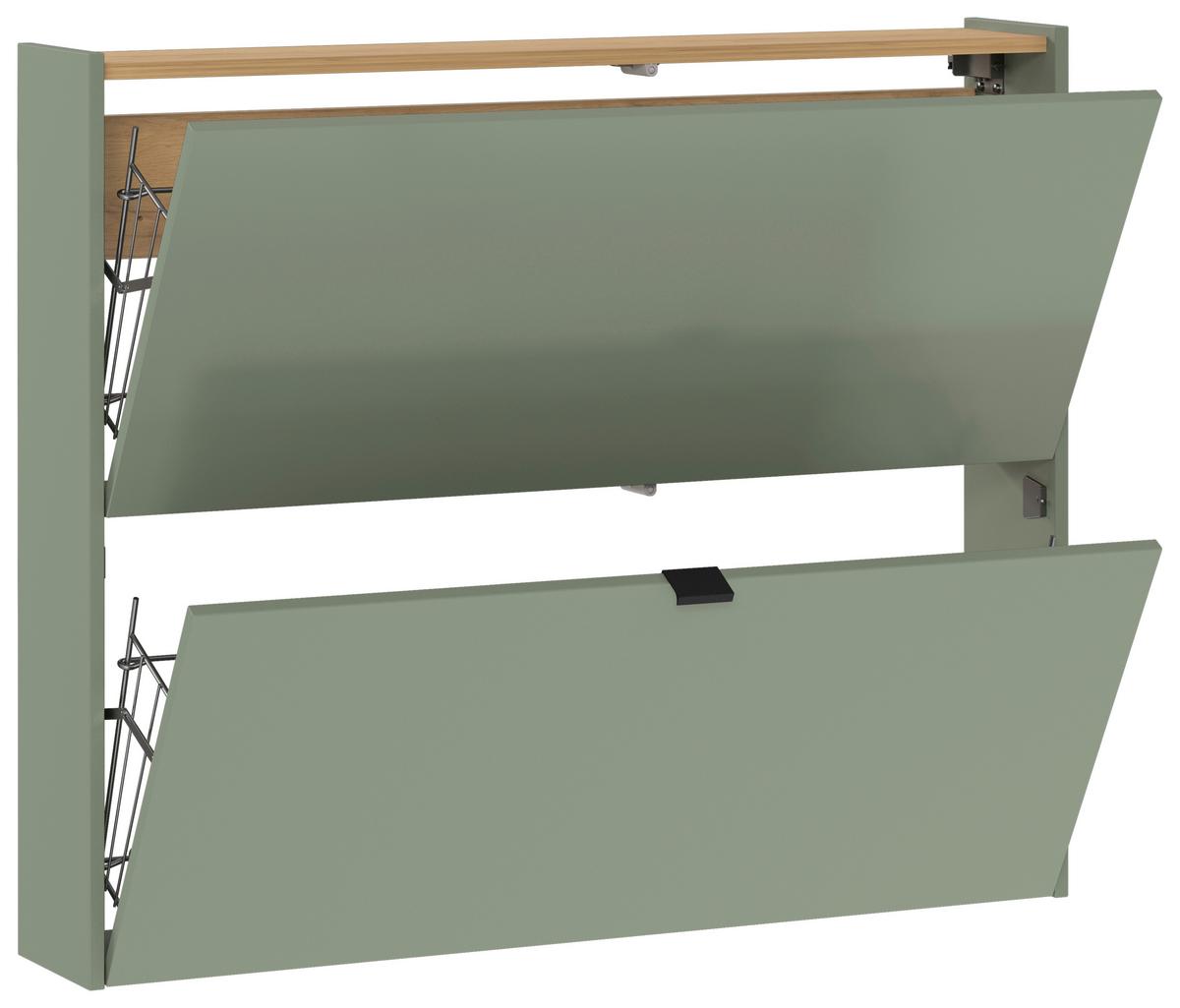 Hängeschuhschrank Ameca Grün/Eichefarben - Eichefarben/Schwarz, MODERN, Holzwerkstoff/Metall (100/83/18cm) - Premium Living