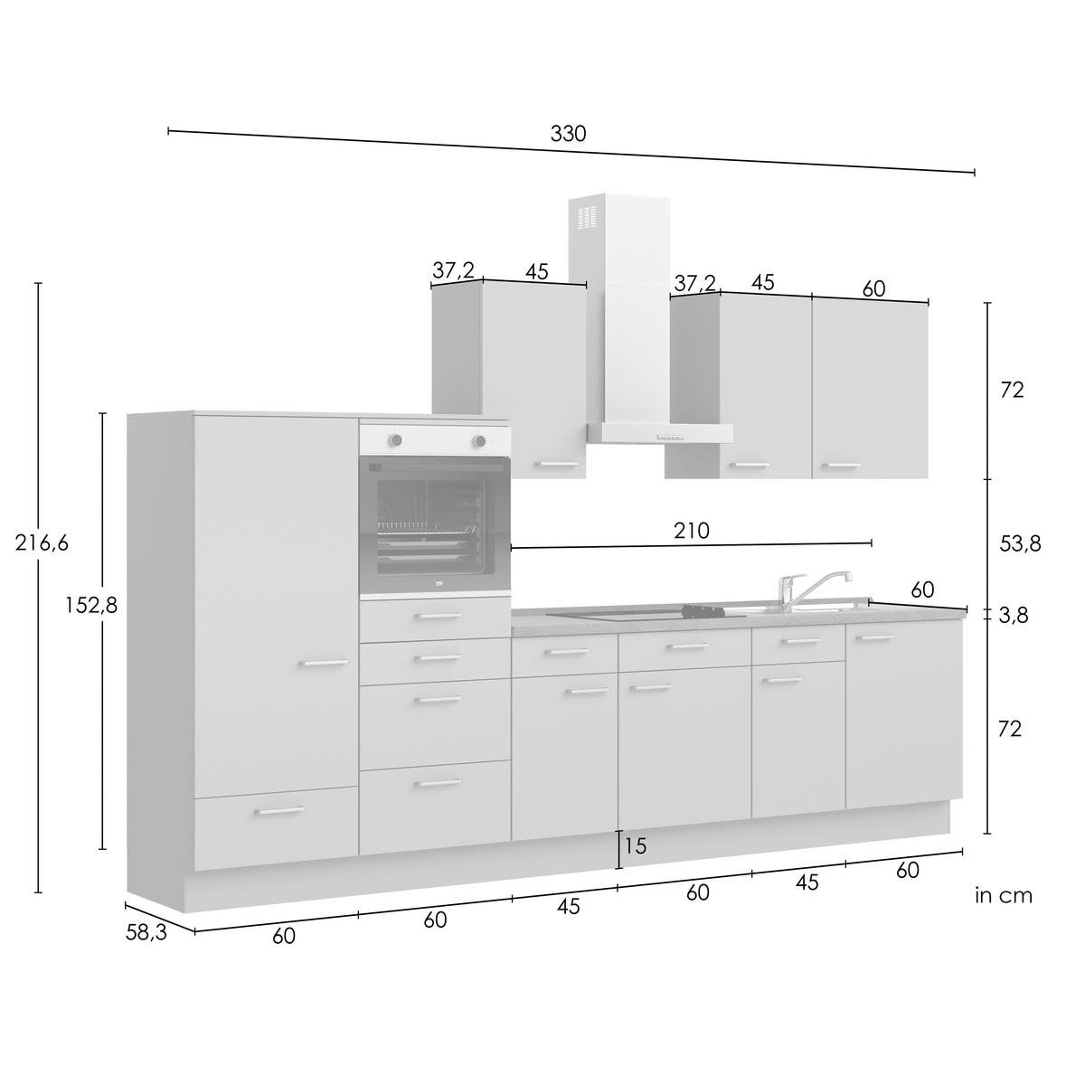 Küchenleerblock Senso Low o. Geräte Olivgrün - Eichefarben/Schwarz, MODERN, Holzwerkstoff/Metall (330cm) - Nobilia