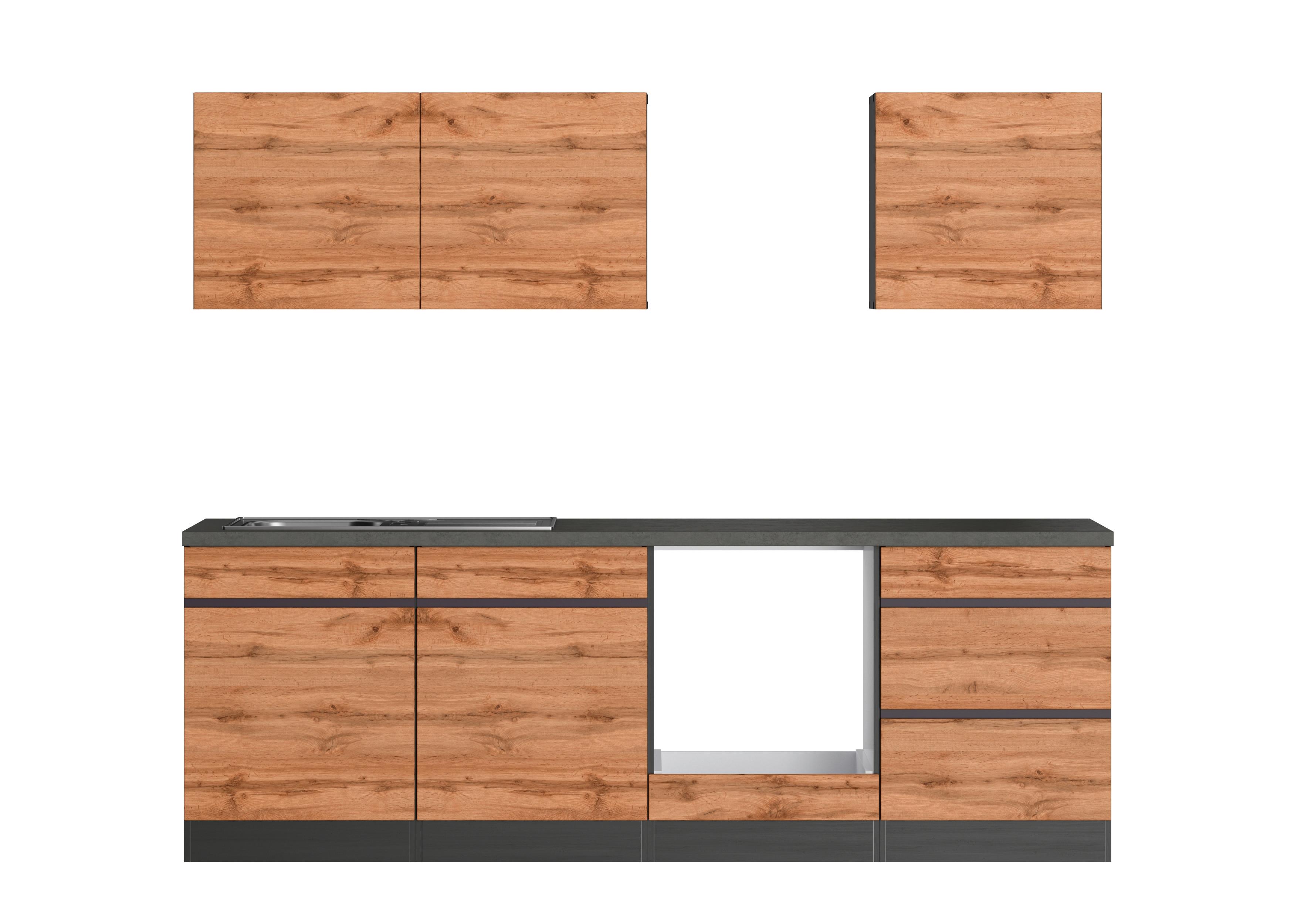 Küchenblock Turin ohne Geräte ca. 240 cm Eiche/Grau - Eiche Wotan/Graphitfarben, Design, Holz/Holzwerkstoff (240cm) - Held