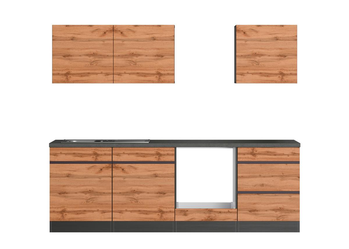 Küchenblock Turin ohne Geräte ca. 240 cm Eiche/Grau - Eiche Wotan/Graphitfarben, Design, Holz/Holzwerkstoff (240cm) - Held