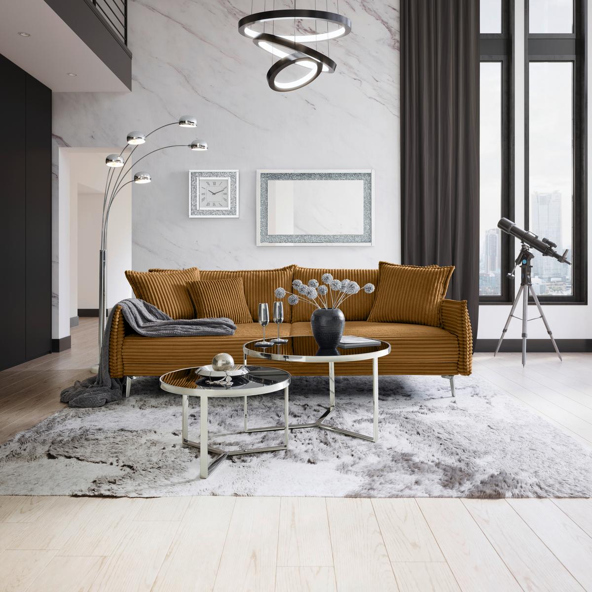 Bigsofa Kiss Senfgelb - Chromfarben/Senfgelb, MODERN, Holz/Metall (241/90/117cm) - Mömax