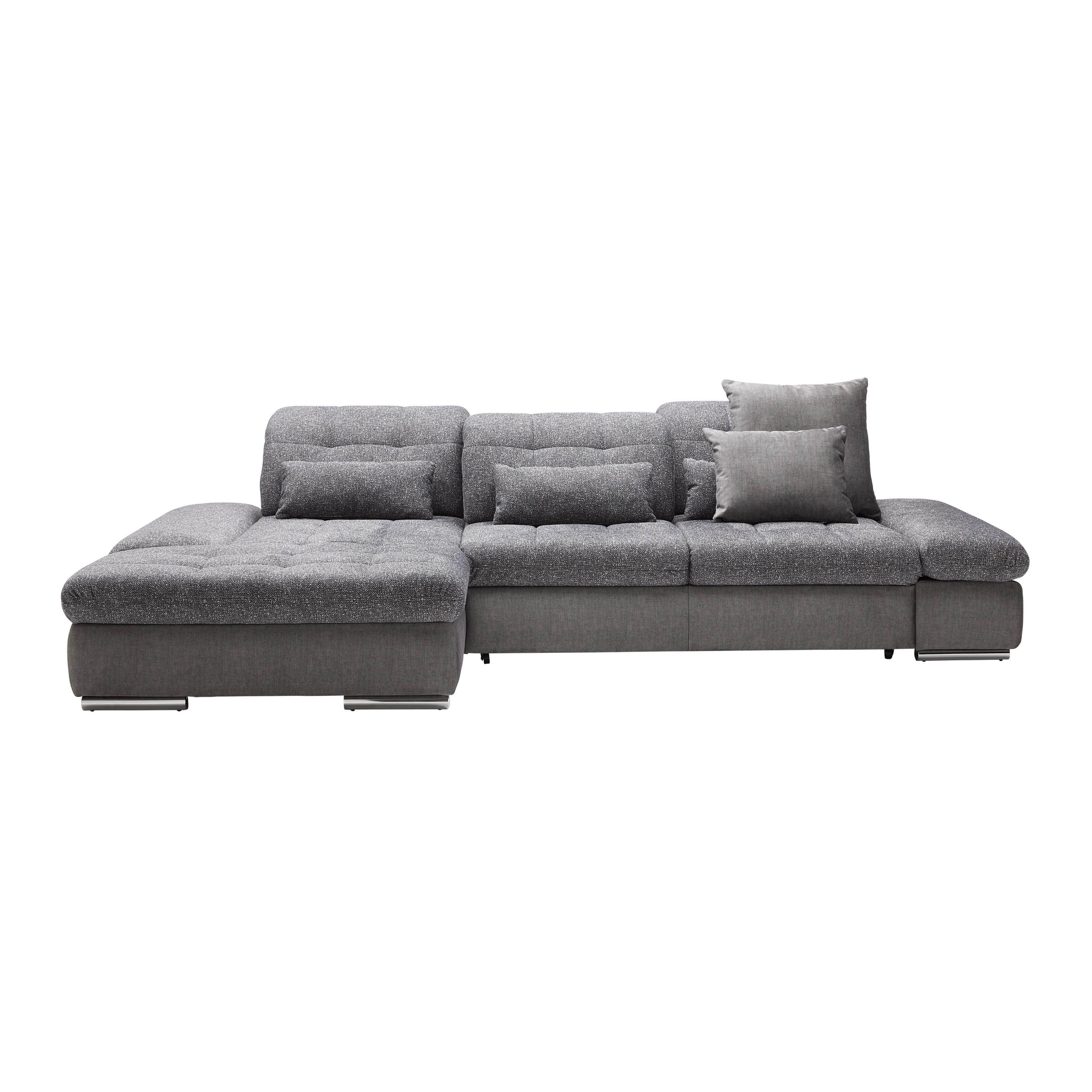 Wohnlandschaft Sanfino Graphitfarben/Grau - Chromfarben/Graphitfarben, KONVENTIONELL, Holz/Textil (199/79-96/305cm) - Premium Living