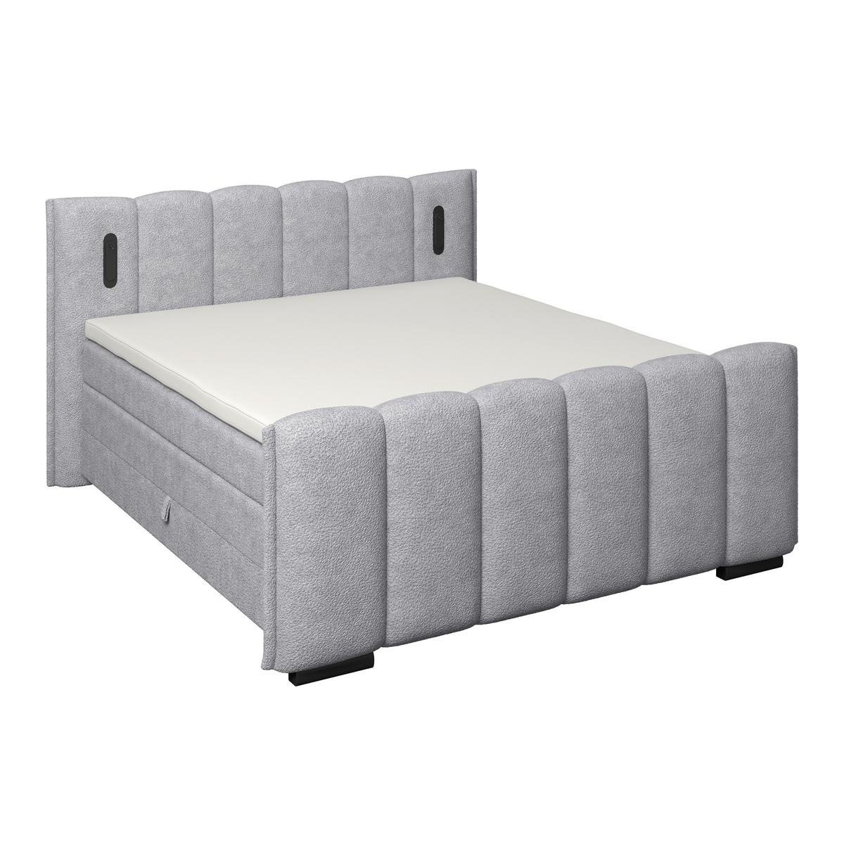 Boxspring Krevet Elysia - svijetlo siva/crna, Trend, drvni materijal/drvo (160/200cm) - Premium Living