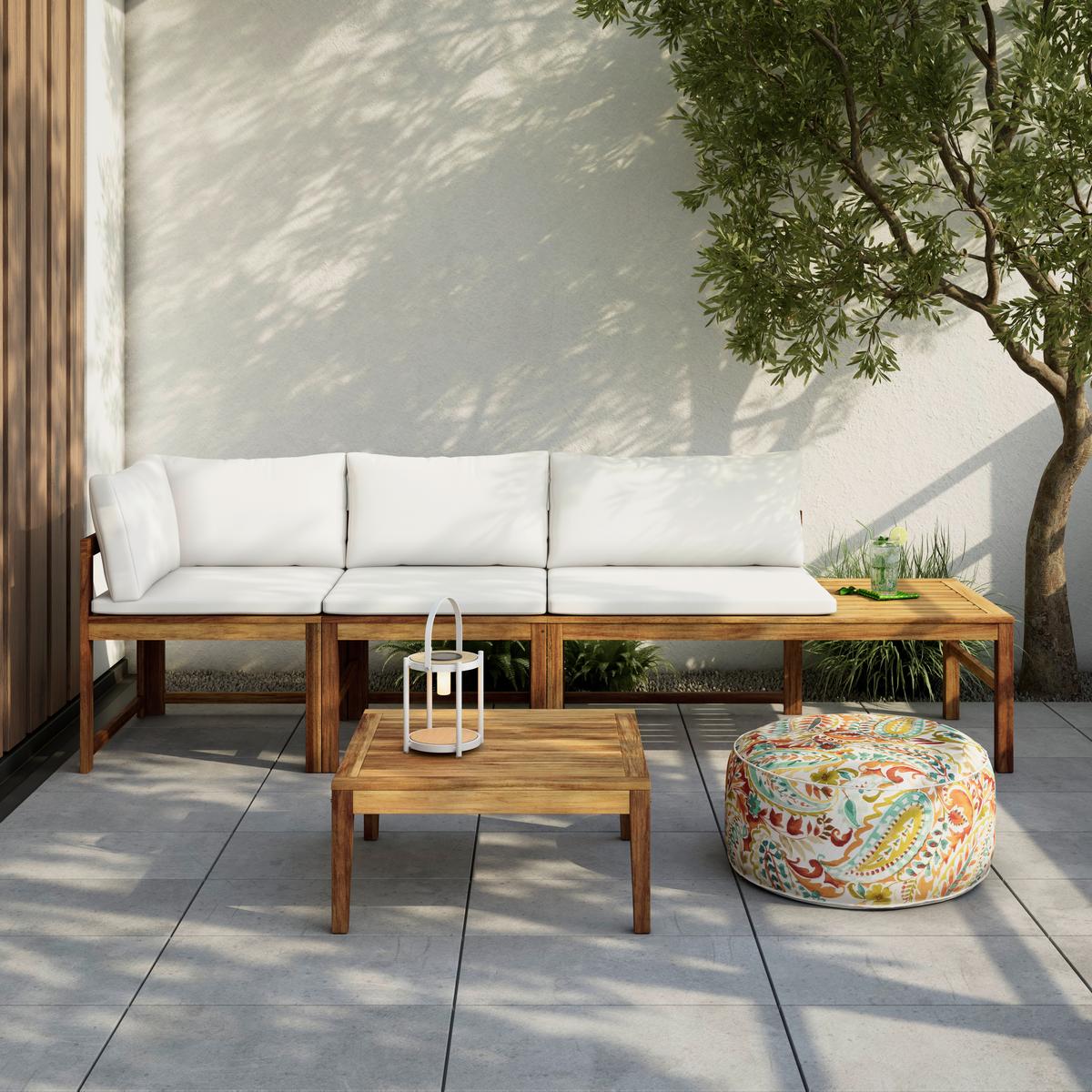 Gartenbank Ornella Creme Akazie/Outdoorstoff +Tisch - Creme/Akaziefarben, MODERN, Holz/Textil (240/66/60cm) - Bessagi Garden
