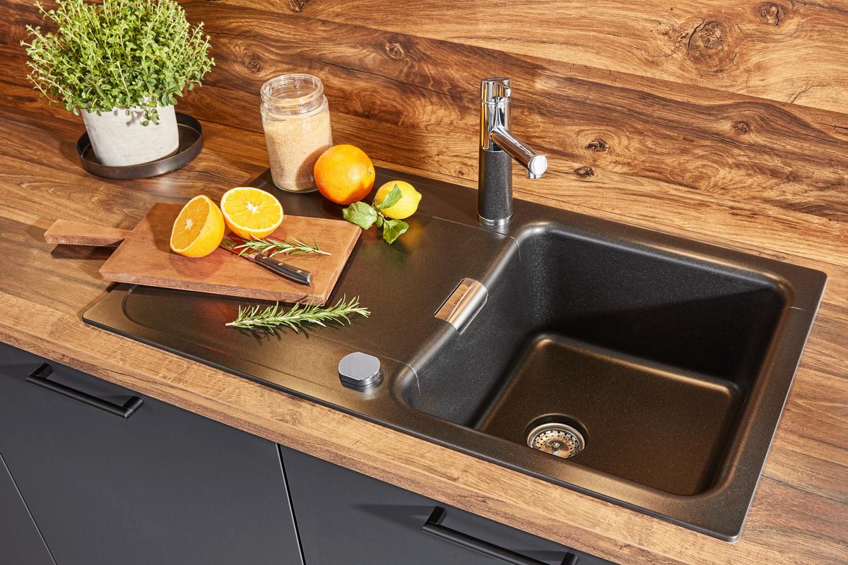 Bucatarie EASYTOUCH - ardeziu/culoare lemn stejar, Modern, material pe bază de lemn (269/123cm) - Nobilia