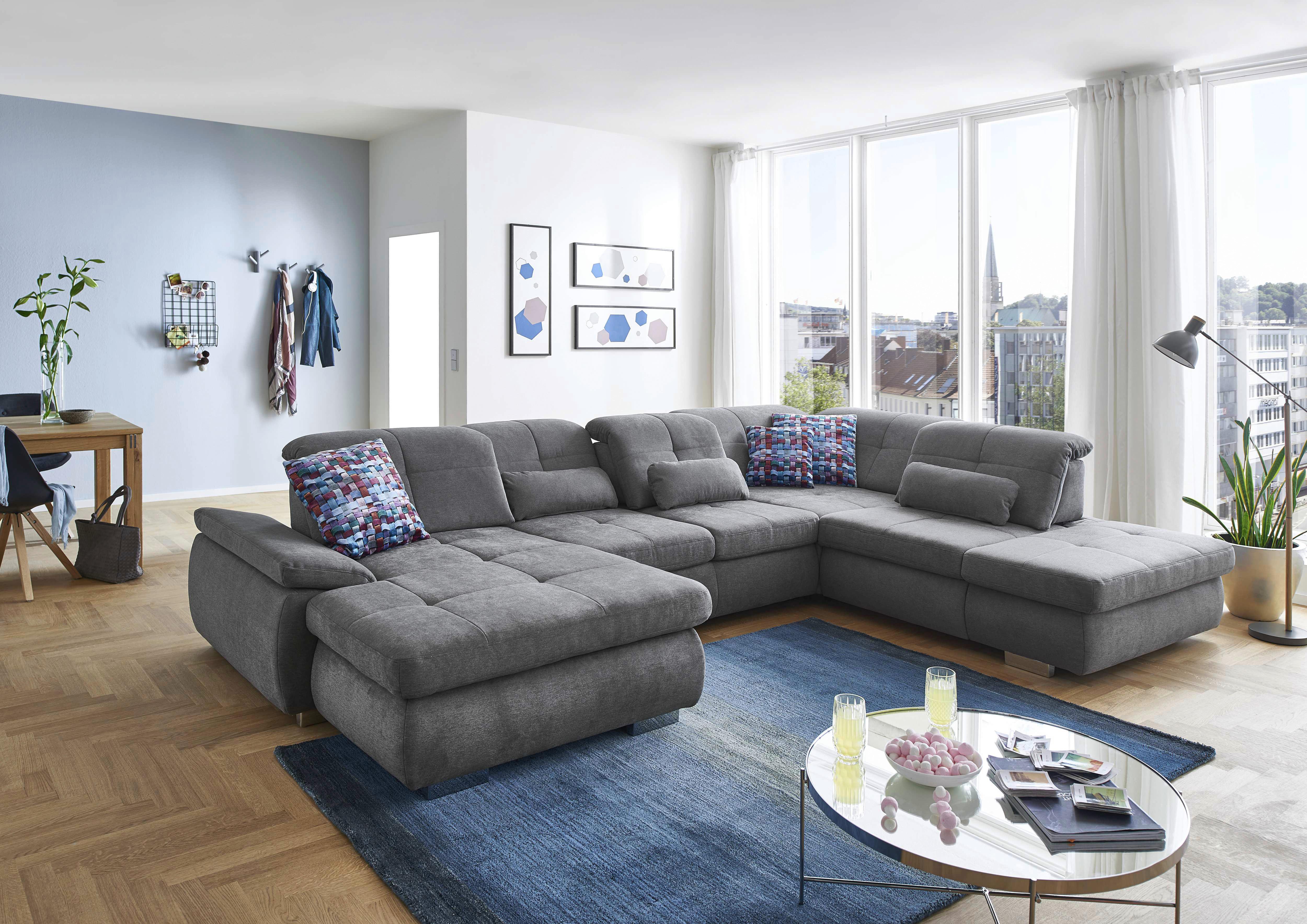 U-alakú Kanapé Paso - ezüstszínű, Konventionell, faalapú anyag/fém (374/83/260cm) - Premium Living