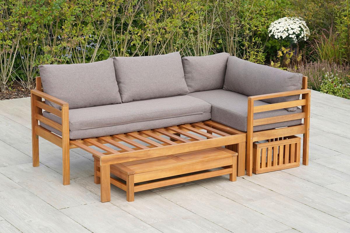 Gartenset Brasilia Echtholz - Grau/Akaziefarben, KONVENTIONELL, Holz/Textil - Gardenson