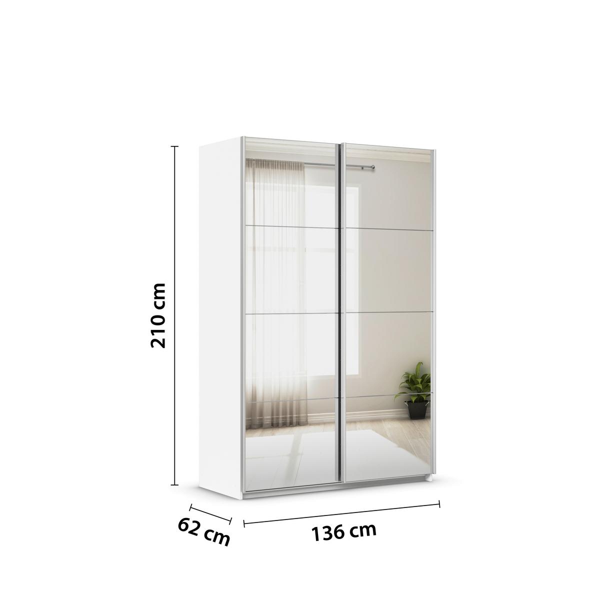DULAP USI CULISANTE FELDKIRCH - argintiu/alb, Modern, sticlă/material pe bază de lemn (136/210/62cm)