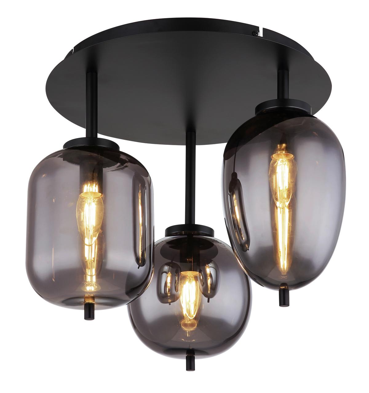 DECKENLEUCHTE 15345-3D - Schwarz, Design, Glas/Metall (46/36cm) - Globo