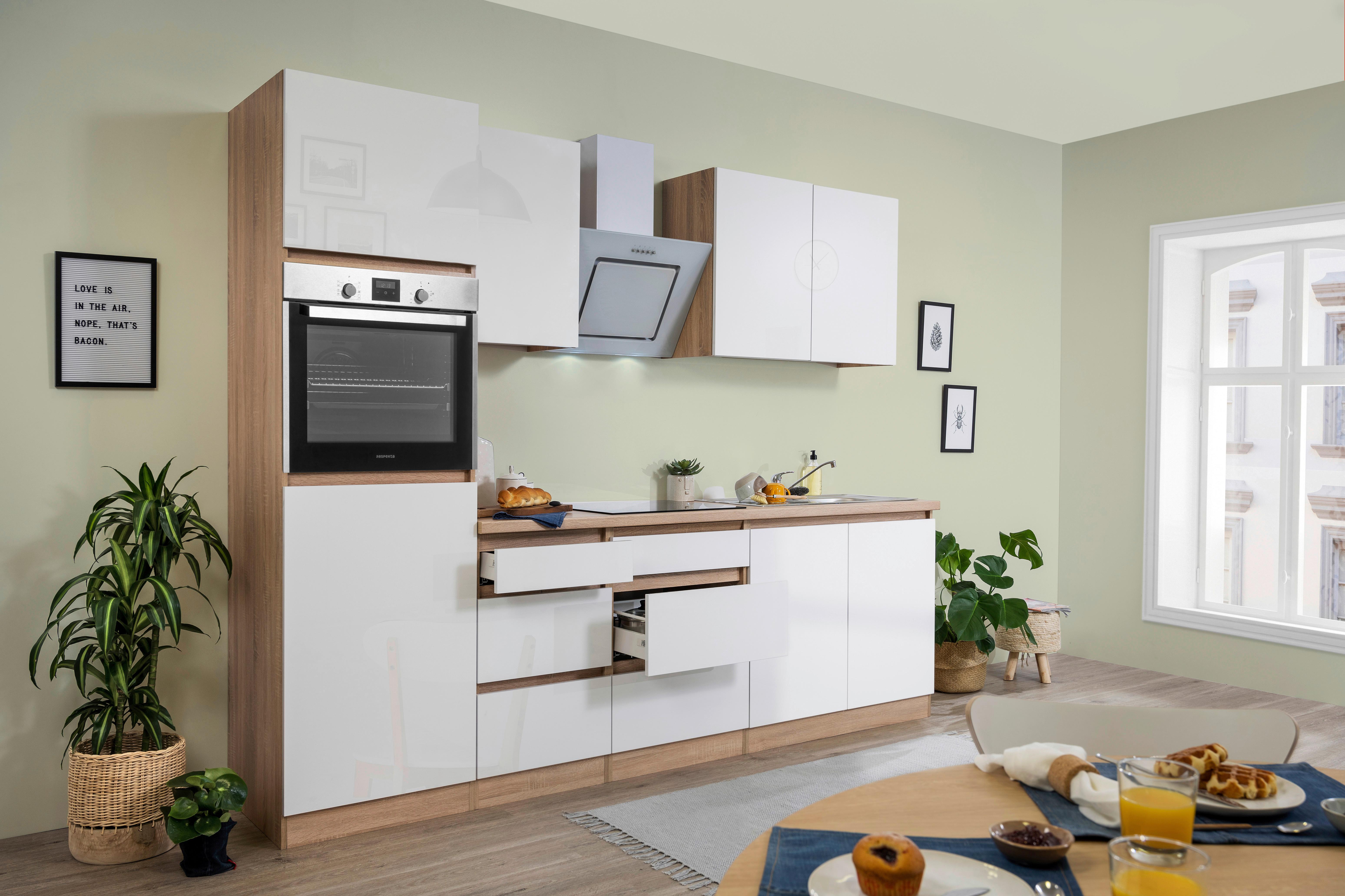 Küchenblock Premium Weiß/Eiche B: ca. 270 cm - Eichefarben/Weiß, MODERN, Holzwerkstoff (270cm) - Respekta