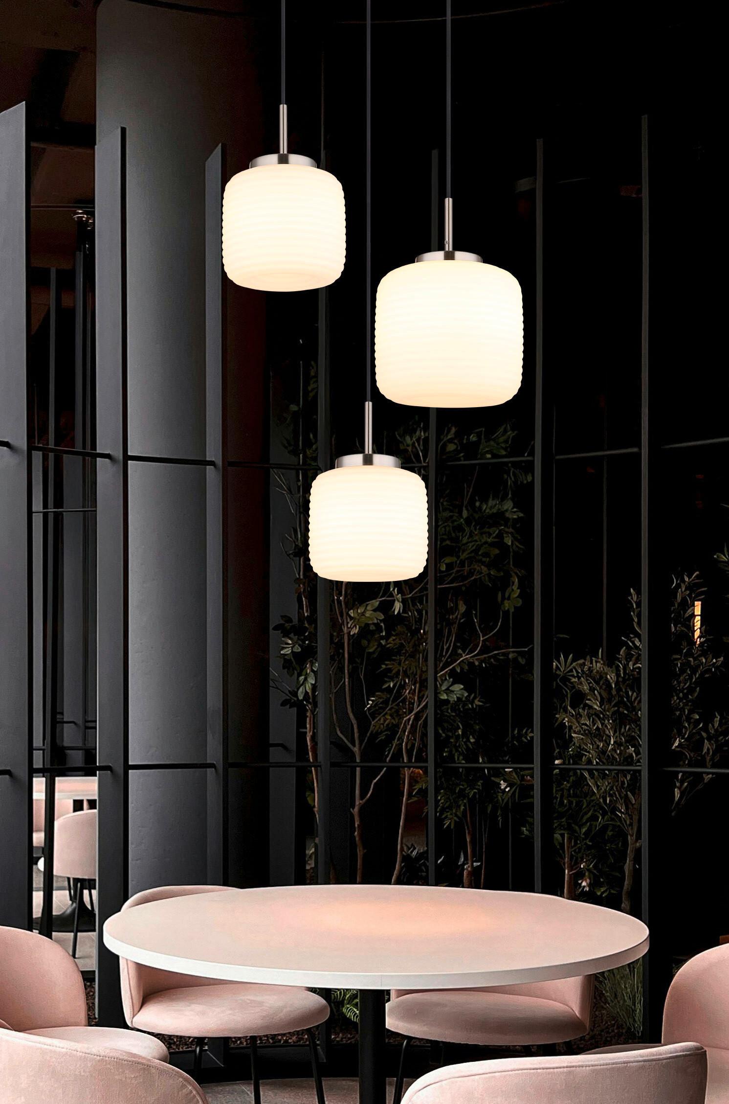 HÄNGELEUCHTE 15772-3HR KLADORA - Weiss/Schwarz, Konventionell, Glas/Textil (52,5/130cm) - Globo