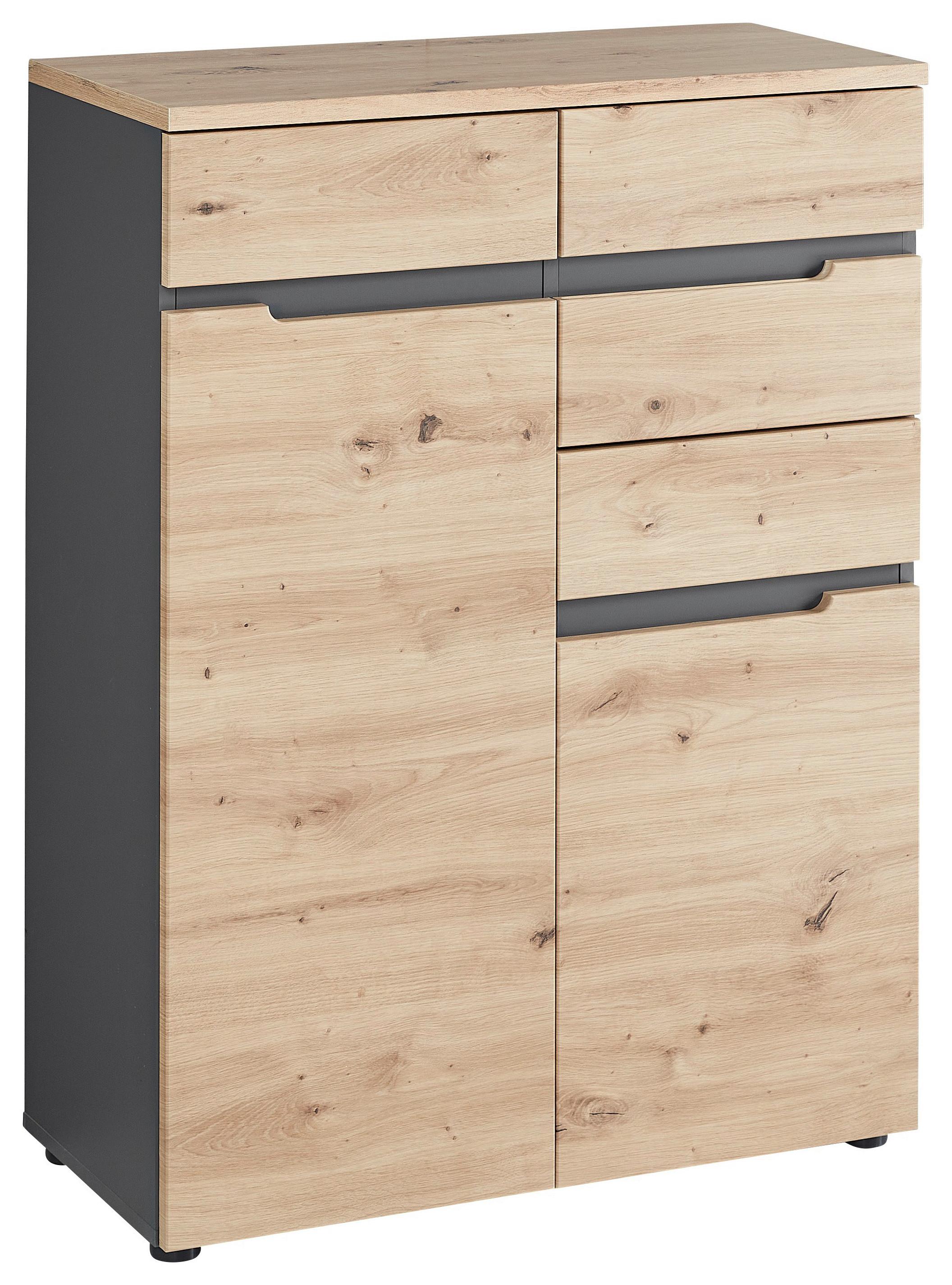 KOMODA DETROIT - czarny/kolor grafitowy, Design, materiał drewnopochodny/tworzywo sztuczne (80/107/38cm) - Voleo