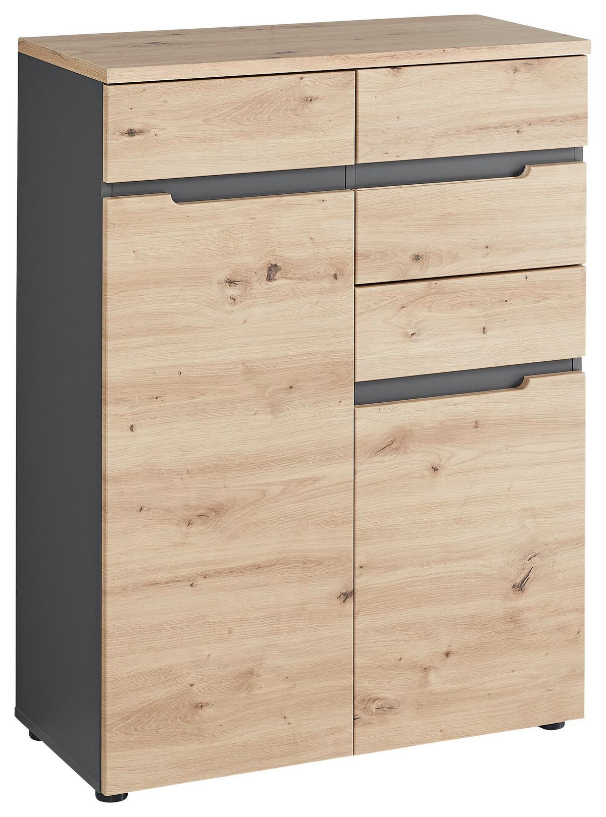 KOMODA DETROIT - czarny/kolor grafitowy, Design, materiał drewnopochodny/tworzywo sztuczne (80/107/38cm) - Voleo