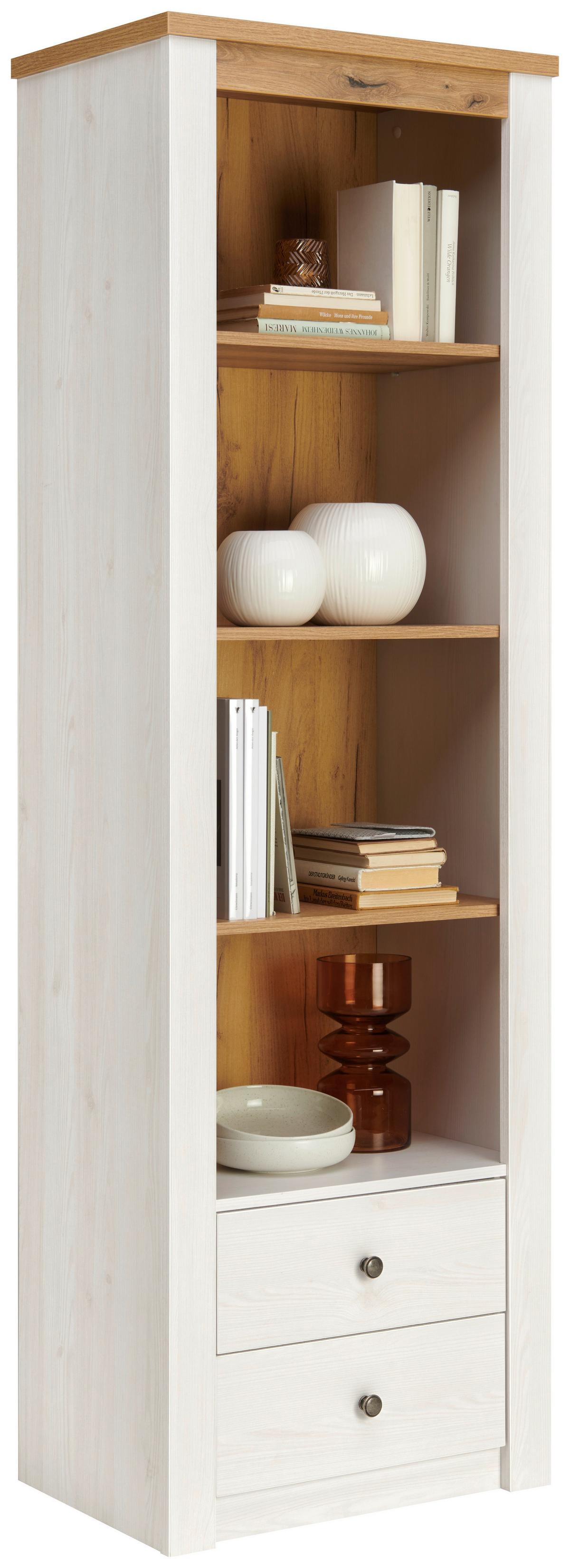 Knjižna Omara Rovigio, Barva Macesna, Bela - bela/barve macesna, Konvencionalno, kovina/umetna masa (62/196,5/42cm) - Landscape