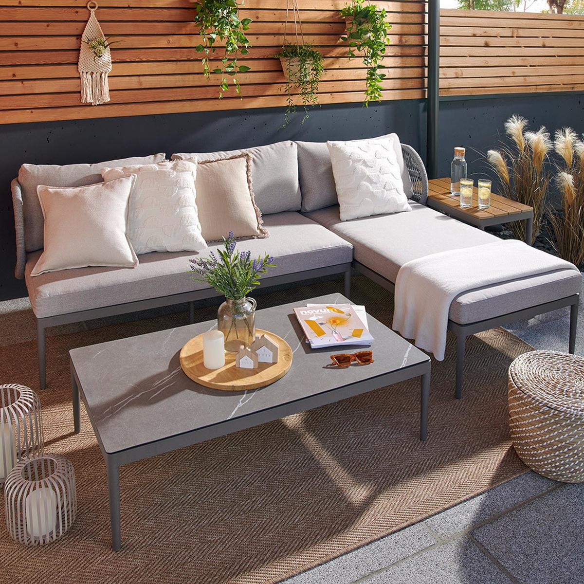 Loungegarnitur Noel Grau Aluminium, 4-teilig - Taupe/Naturfarben, MODERN, Glas/Kunststoff (217/145/72cm) - Mömax