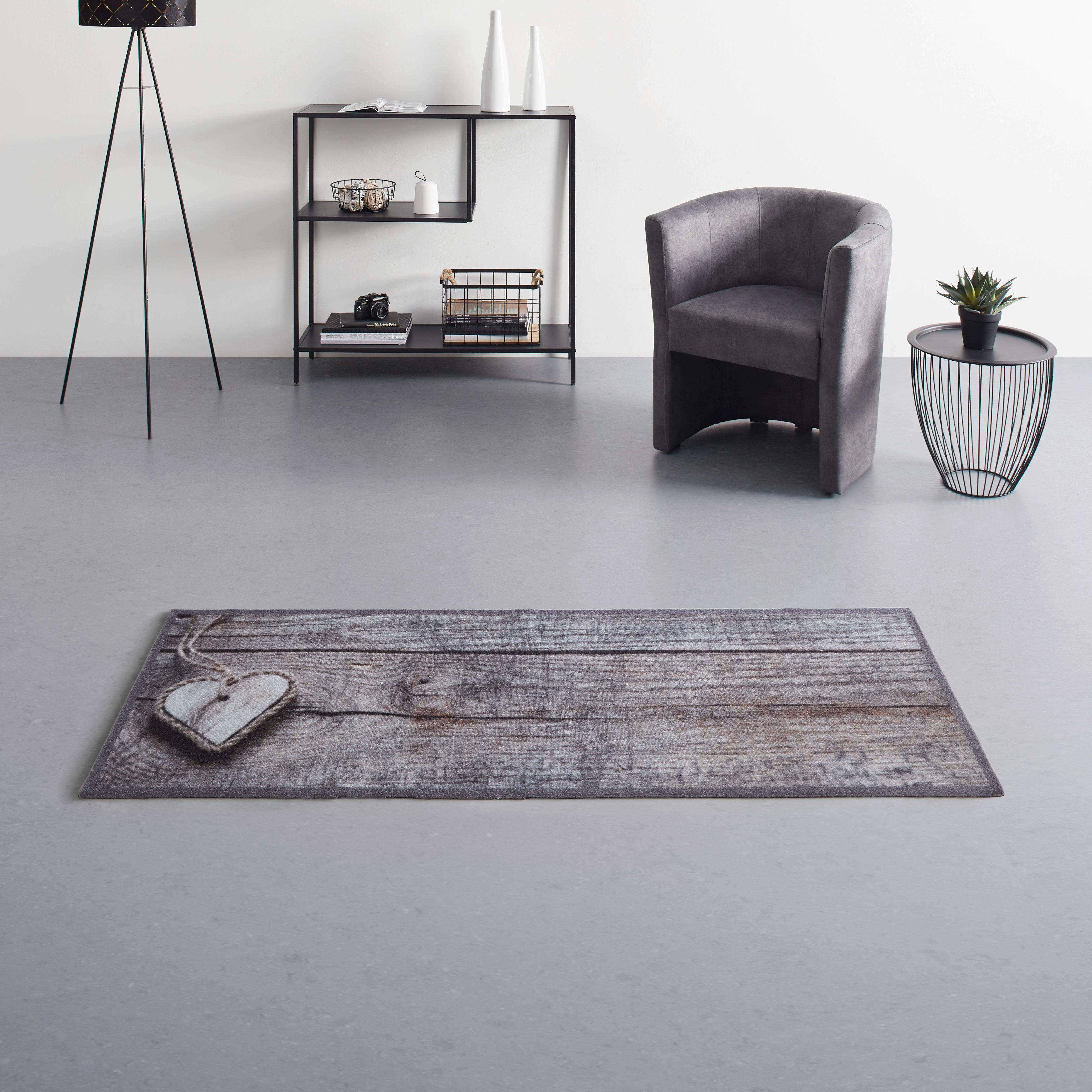 Läufer Cook & Wasch Heart in Schieferfarben ca. 50x150cm - Schieferfarben, MODERN, Kunststoff (50/150cm) - Modern Living