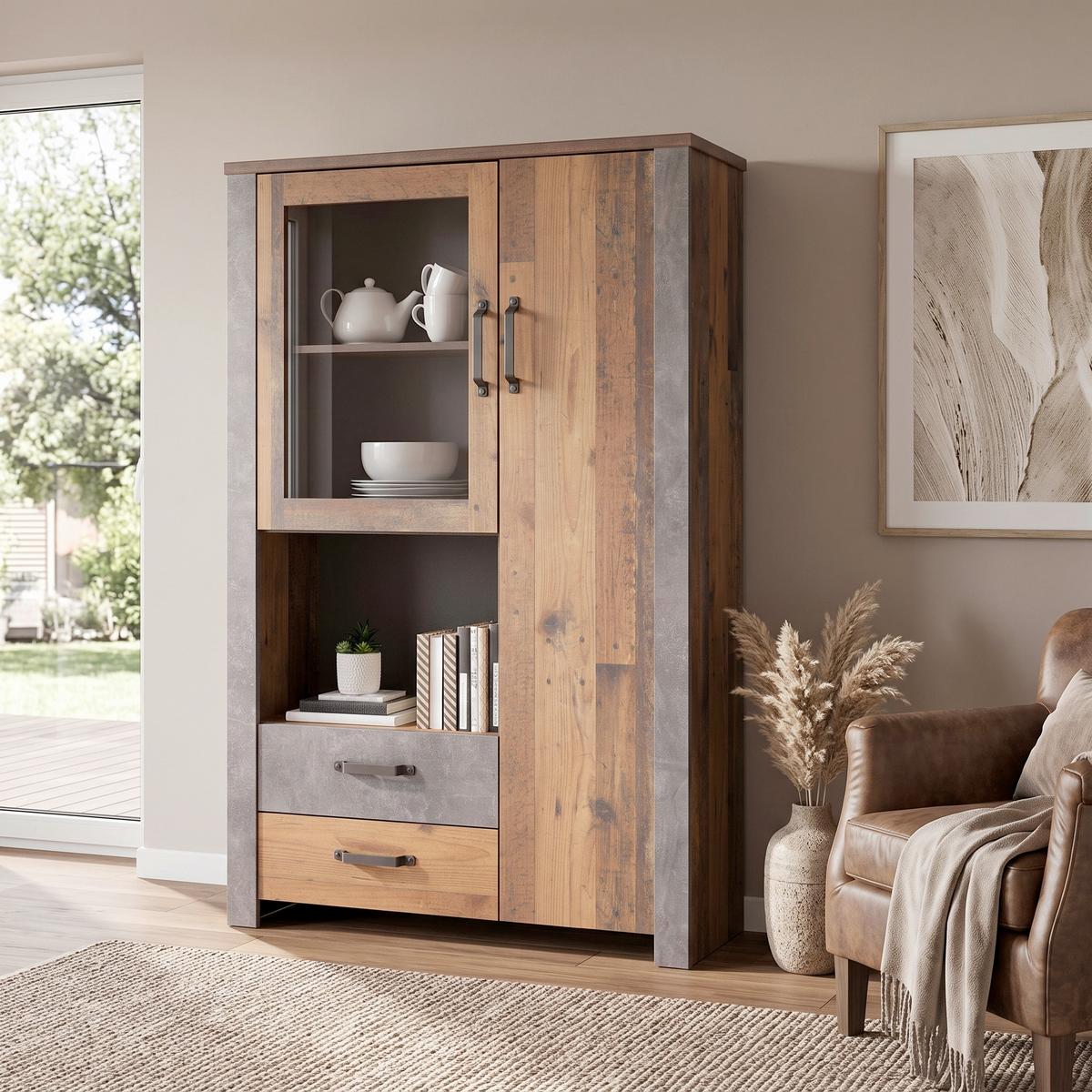 Visoka Omara Ontario, Barva Hrasta, Temno Siva - zlate barve/temno siva, Trend, umetna masa/steklo (105/159/41,5cm) - Modern Living