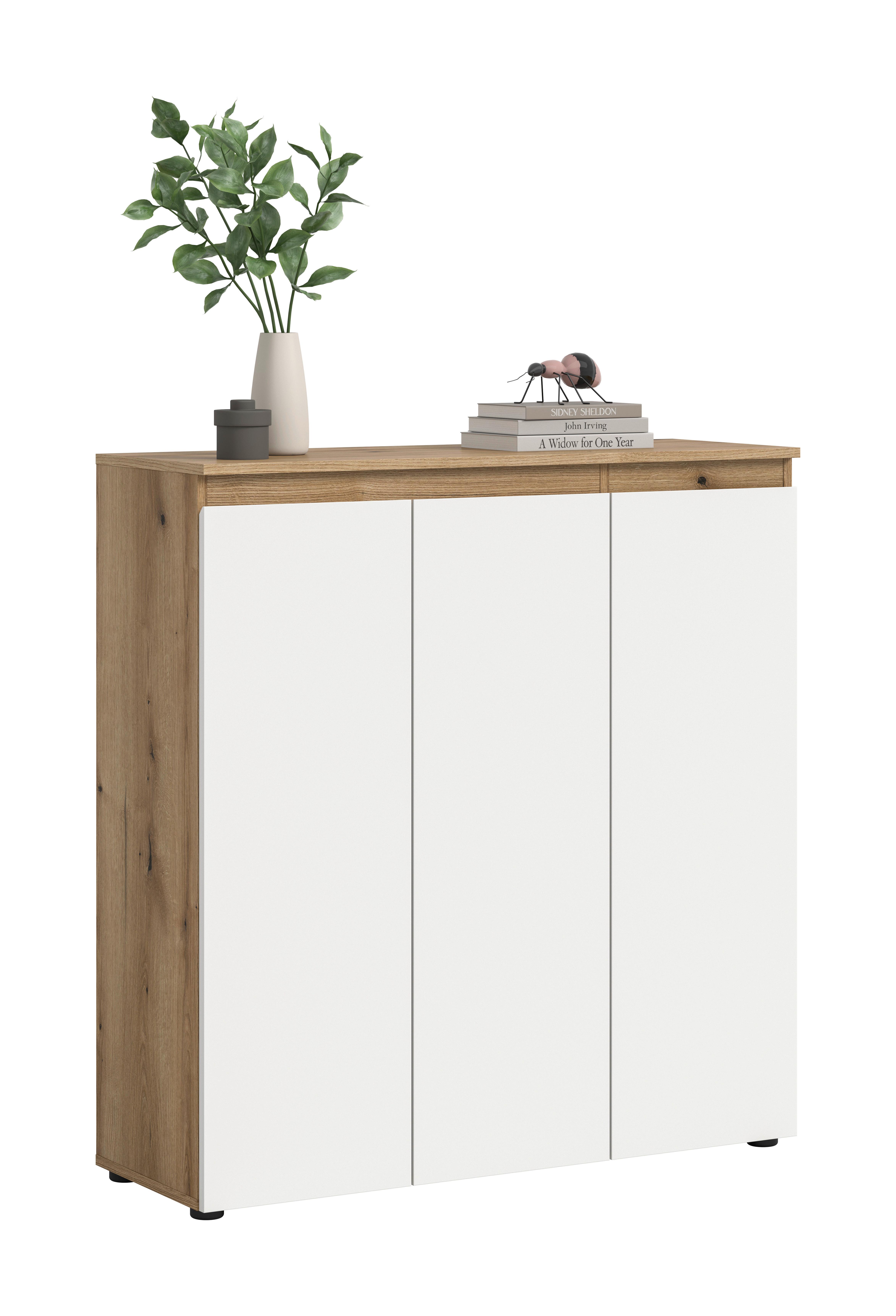 Schuhschrank Scarpa Weiß/Eiche - Eichefarben/Schwarz, Design, Holzwerkstoff/Kunststoff (105/111/37cm) - Livetastic