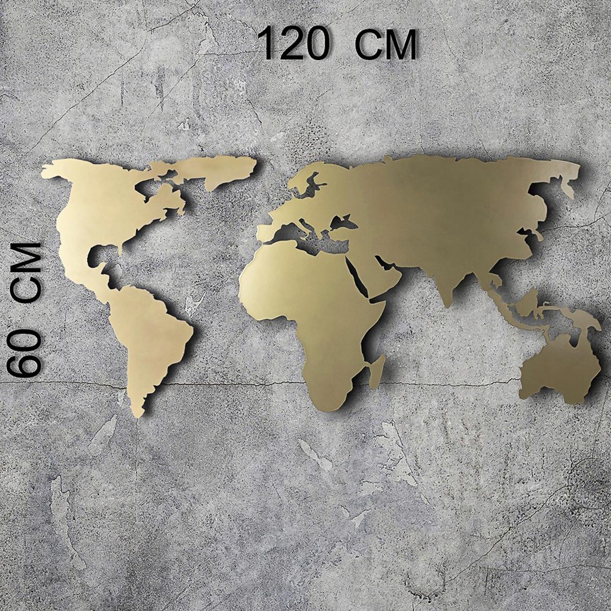 OBRAZ METALOWY WORLD MAP SILHOUETTE - GOLD - kolor złoty, Basics, metal (60/120cm)