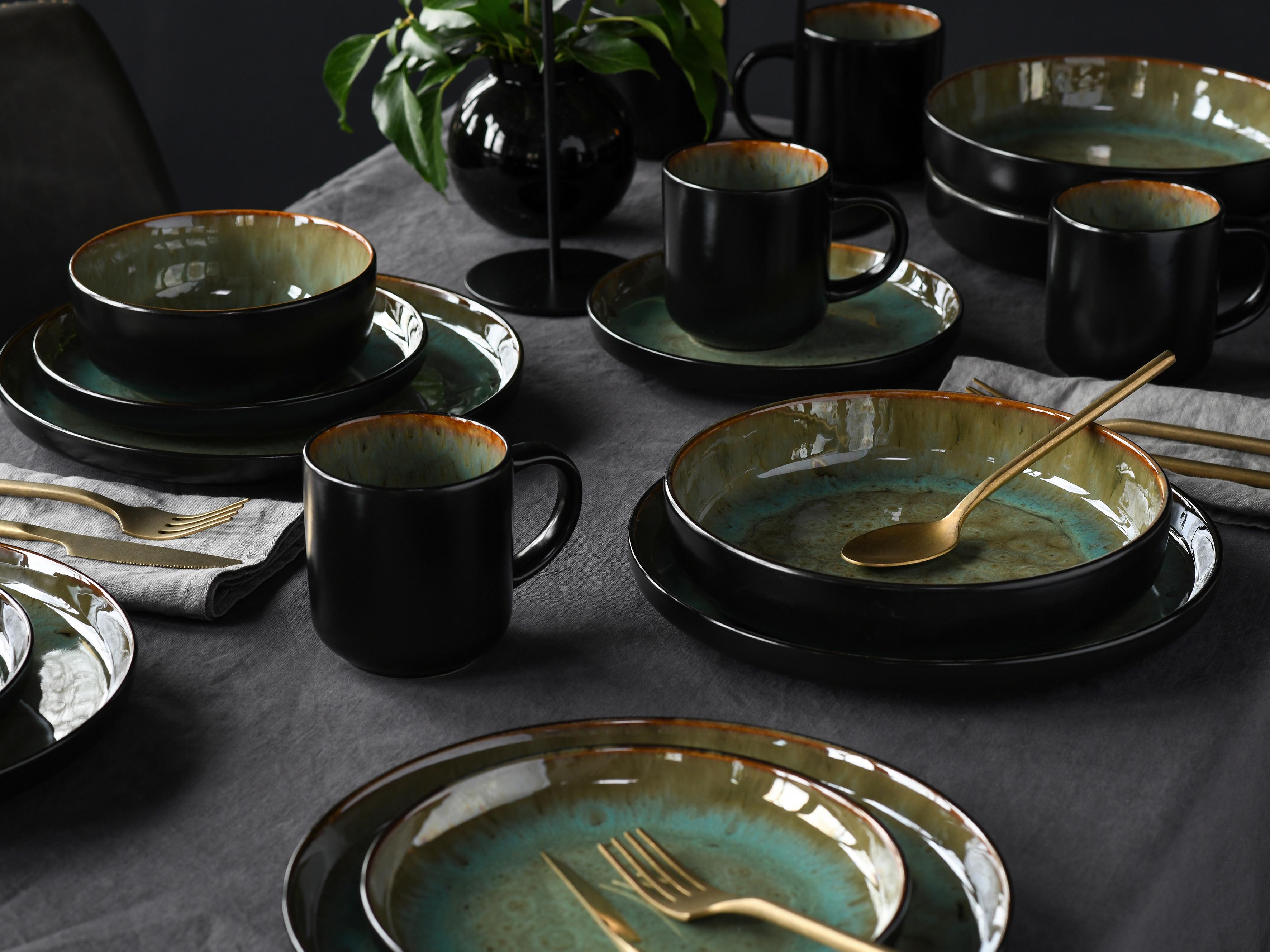 Kombinirani Servis Nordic Fjord Green, 16-Delni - črna/zelena, Basics, keramika - Creatable