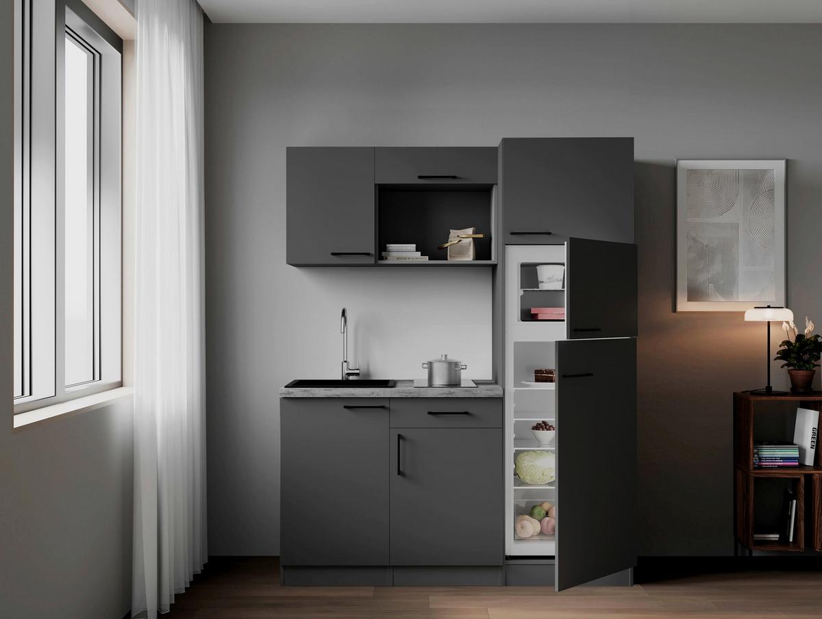 Küchenblock Oliver m. Geräten Grau - Grau, Trend, Holzwerkstoff/Metall (160cm) - Respekta