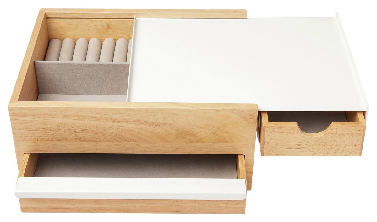 Schmuckbox Weiß/Naturfarben - Naturfarben/Weiß, Design, Holz/Metall (22,1/11,9/25,9cm) - Umbra