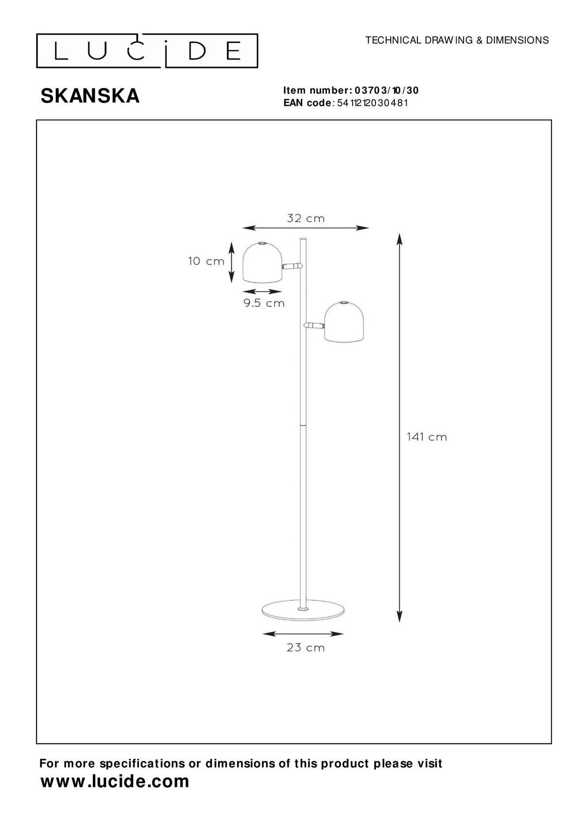 LAMPA STOJĄCA 03703/10/30 SKANSKA - Konventionell, metal (23/32/141cm) - Lucide