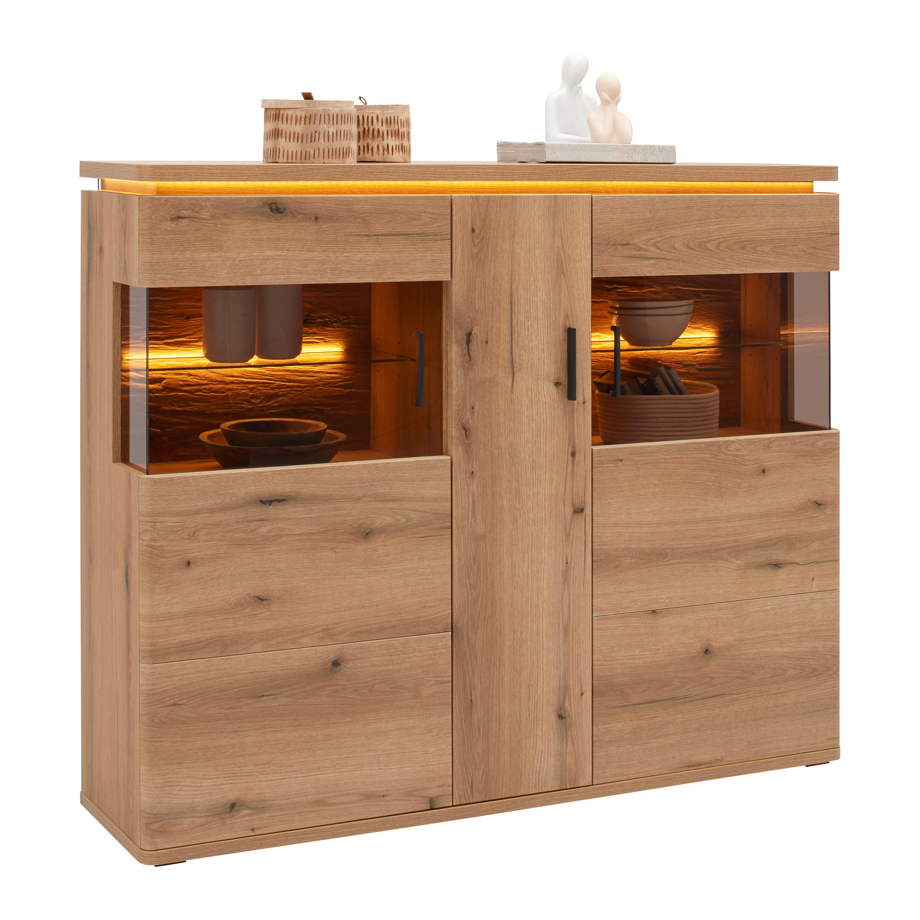 Highboard Alameda Eichefarben - Eichefarben/Anthrazit, MODERN, Glas/Holzwerkstoff (150/124/38cm) - Mömax