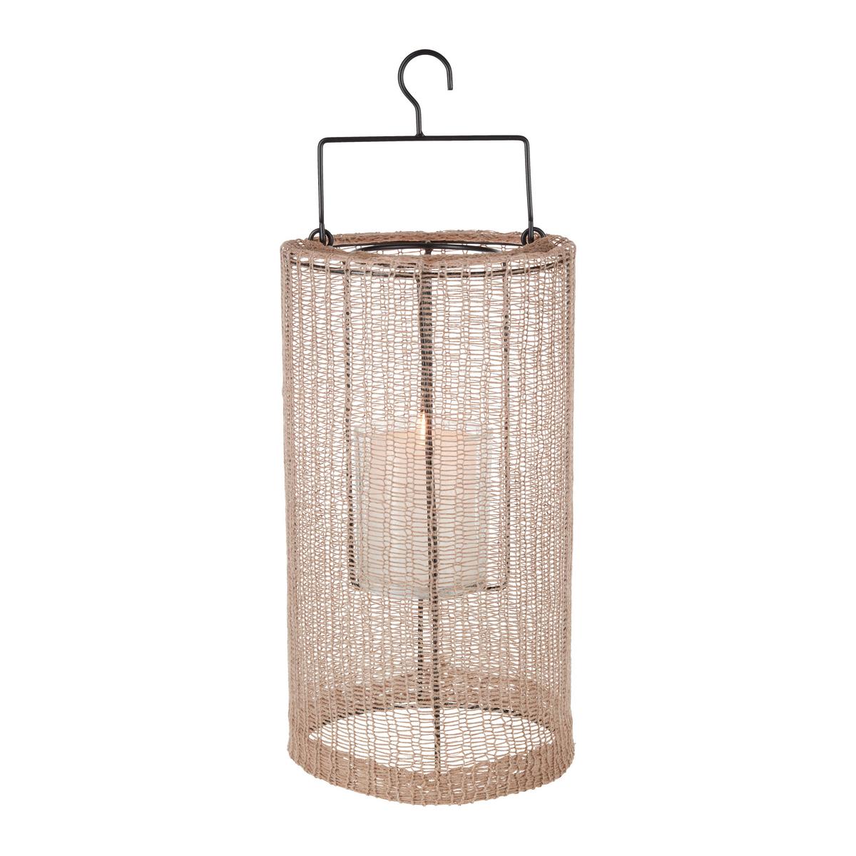 Laterne Talea in Braun Ø ca. 18cm - Braun, Basics, Glas/Textil (18/33cm) - Modern Living